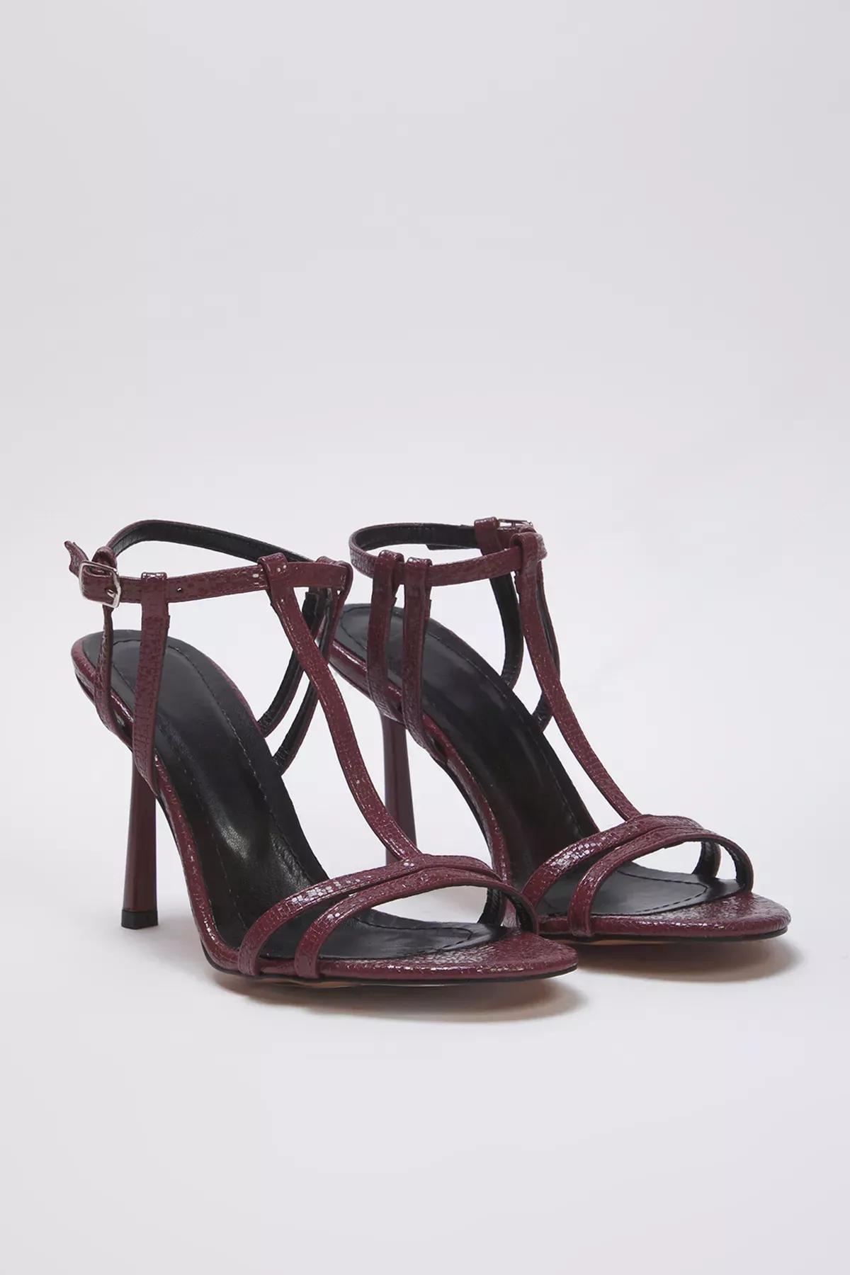 Burgundy T-Strap Round Heel Sandals, Burgundy, large image number 3