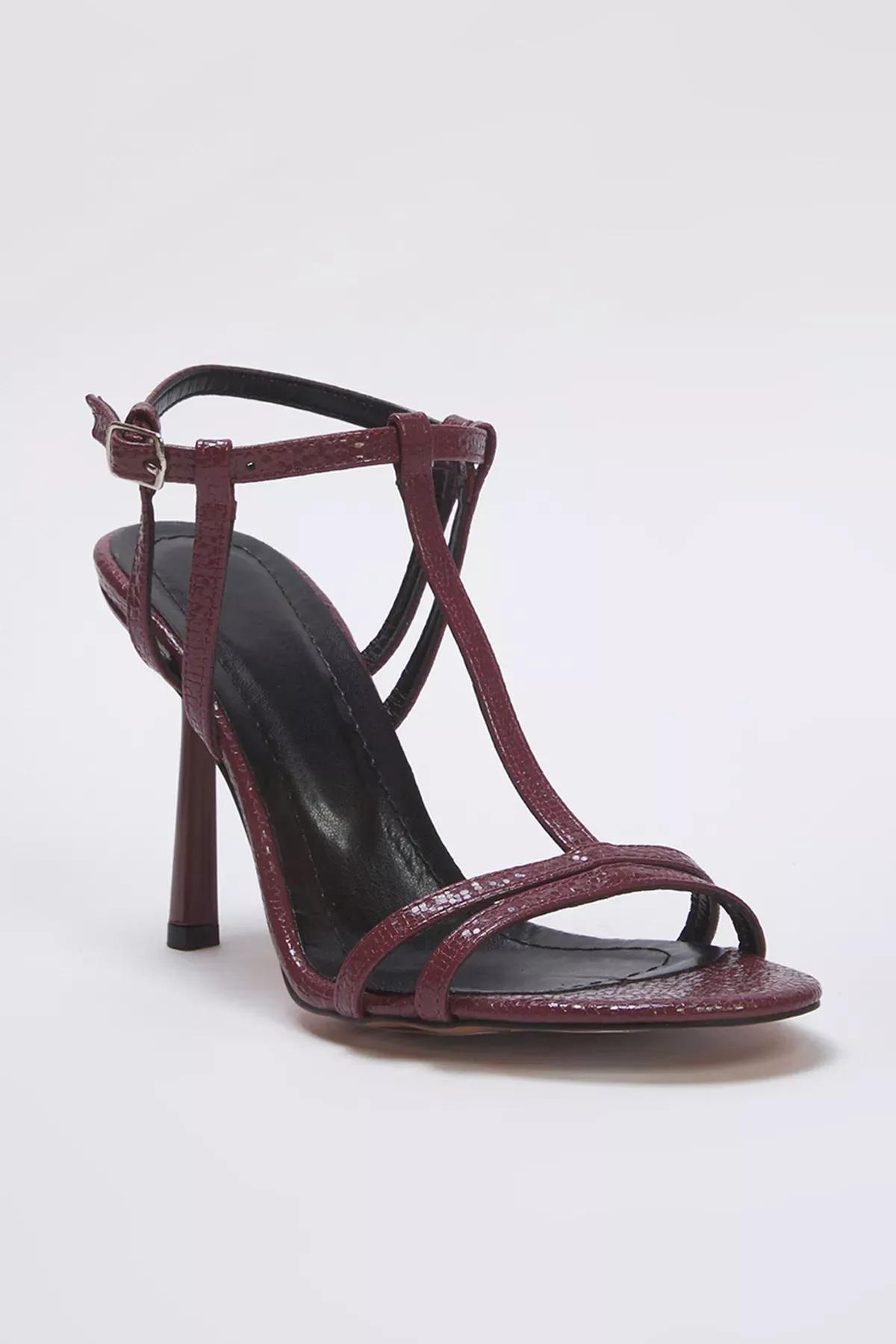 Burgundy T-Strap Round Heel Sandals, Burgundy, large image number 4