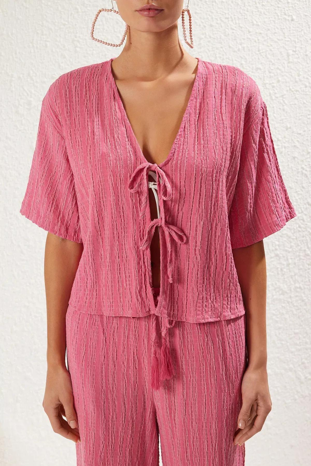 Pink Textured Detailed Co-Ord Set, C101_5419, large image number 3