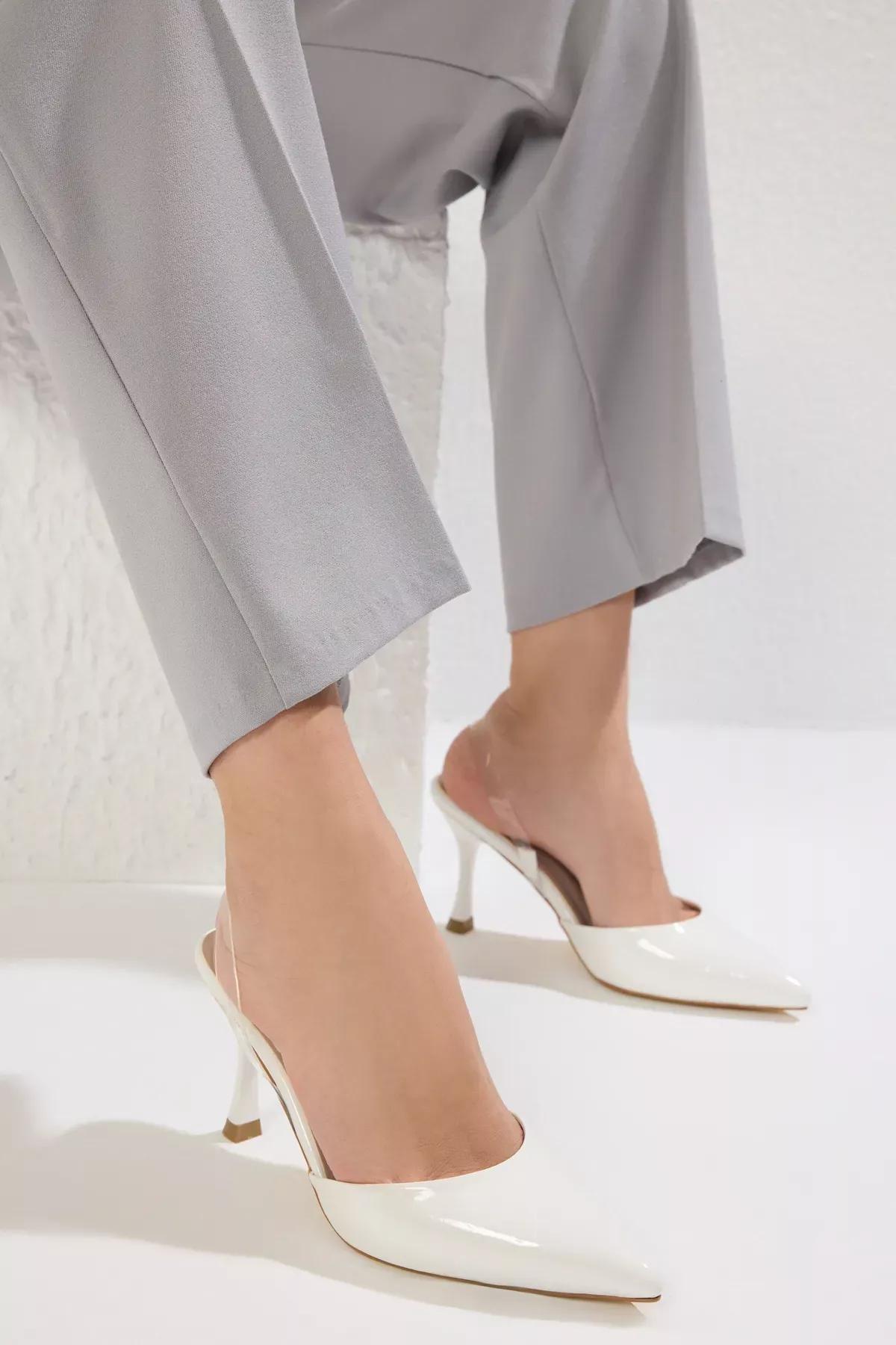 White Patent Leather Heeled Shoes, White, large image number 0