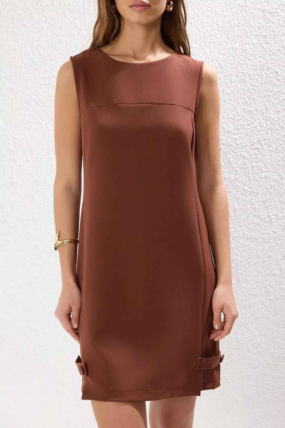 Brown Straight Cut Mini Dress, , large image number 2