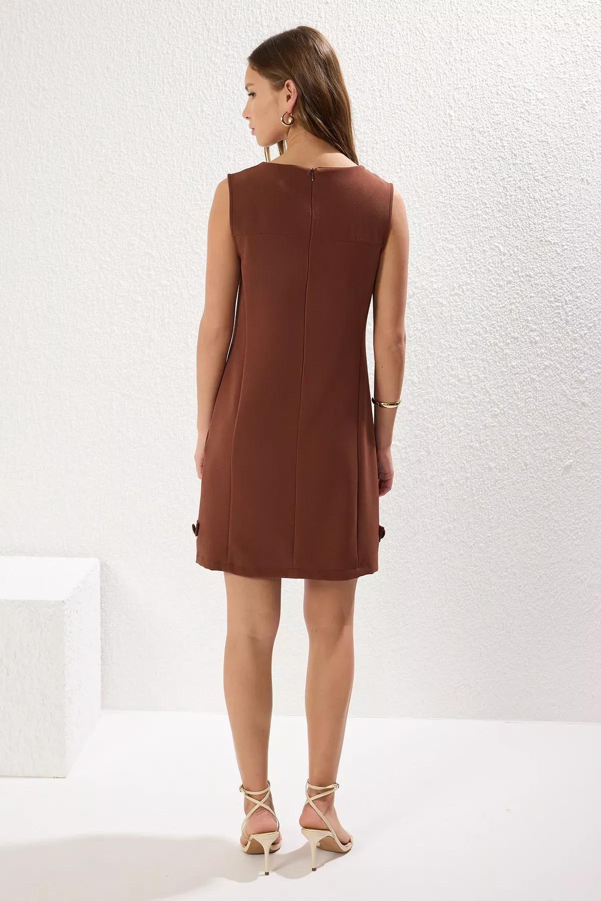 Brown Straight Cut Mini Dress, , large image number 4