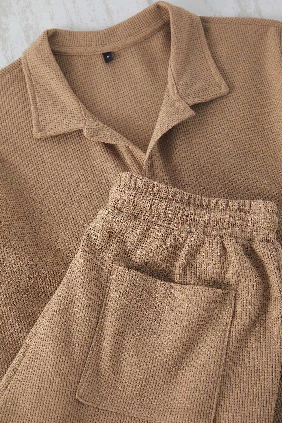 Brown Regular Waffle Pajama Set, , large image number 6