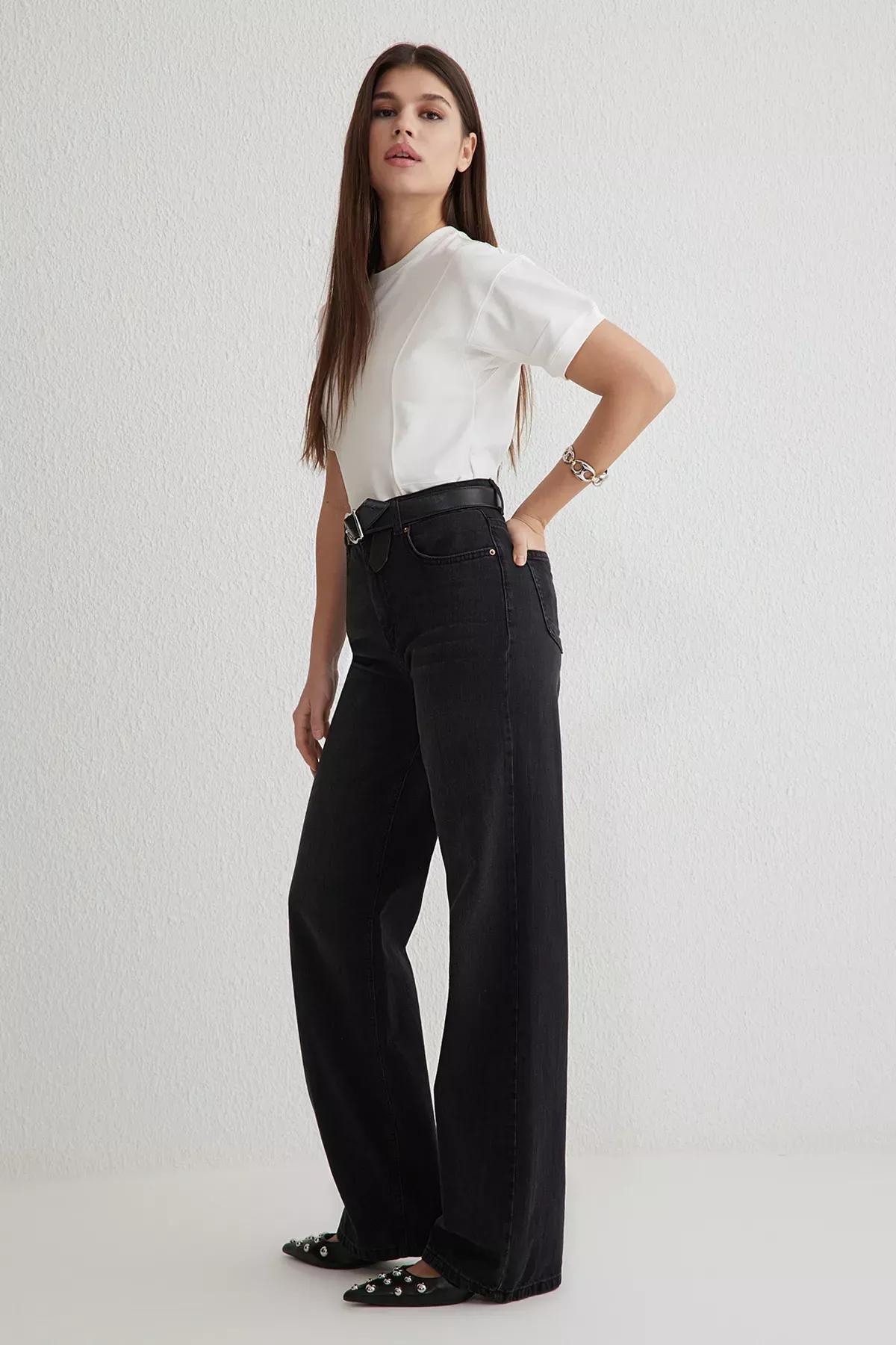 Black Wide Leg High-Waist Jeans, , large image number 1