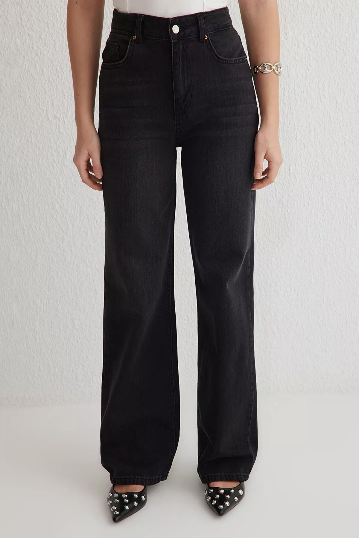 Black Wide Leg High-Waist Jeans, BLACK, large image number 2