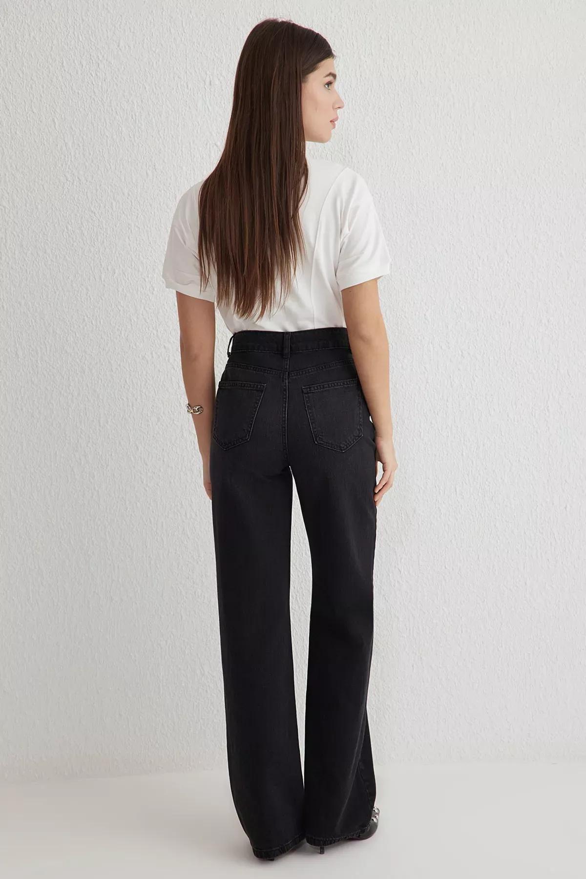 Black Wide Leg High-Waist Jeans, BLACK, large image number 4