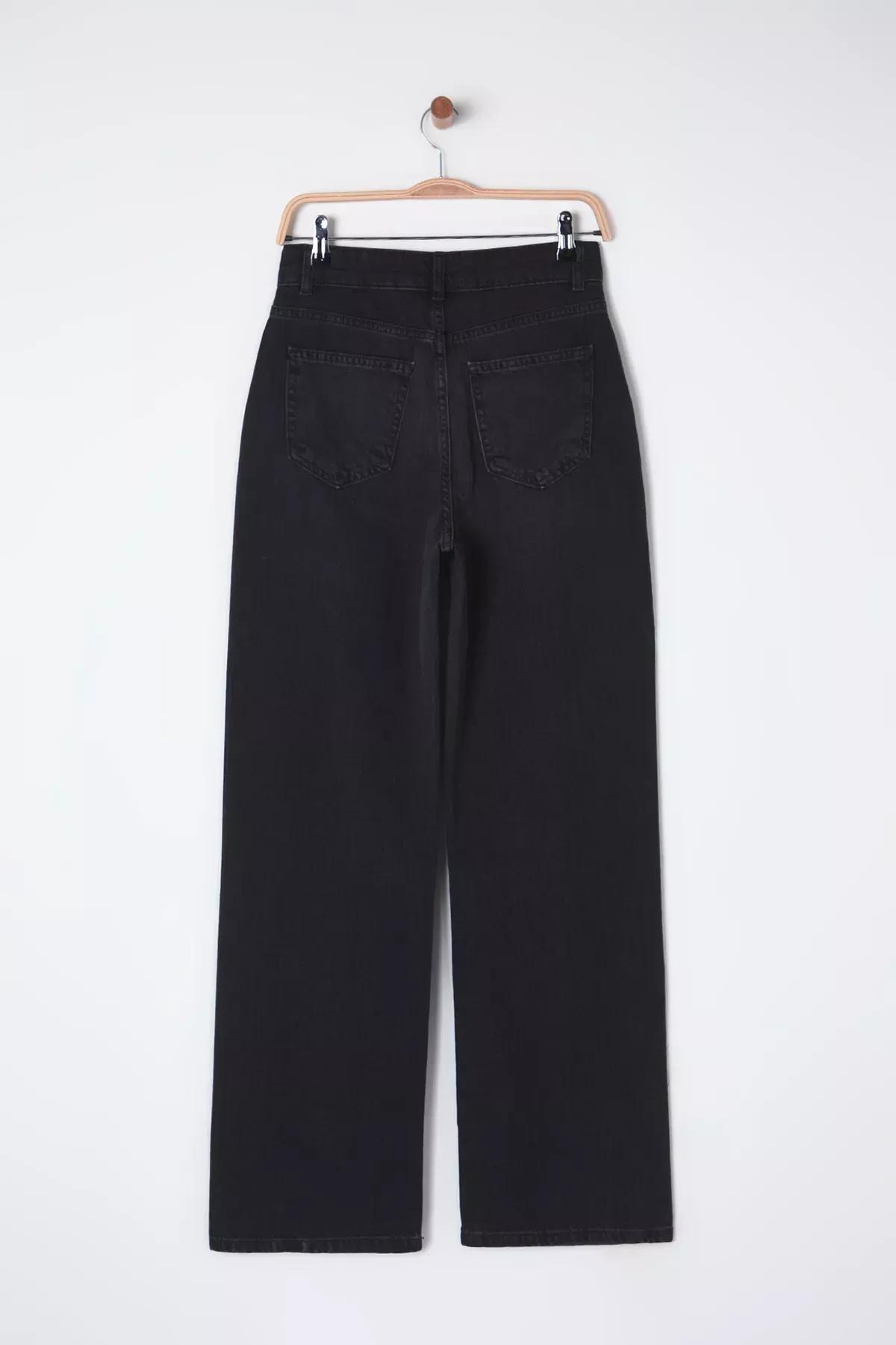 Black Wide Leg High-Waist Jeans, BLACK, large image number 6