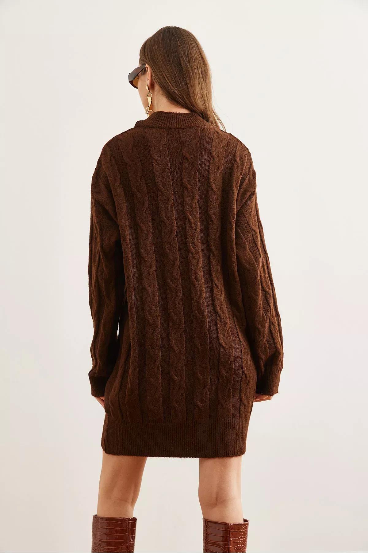 Brown Hair Braided Knitwear Tunic Dress, BITTER COFFEE, large image number 6