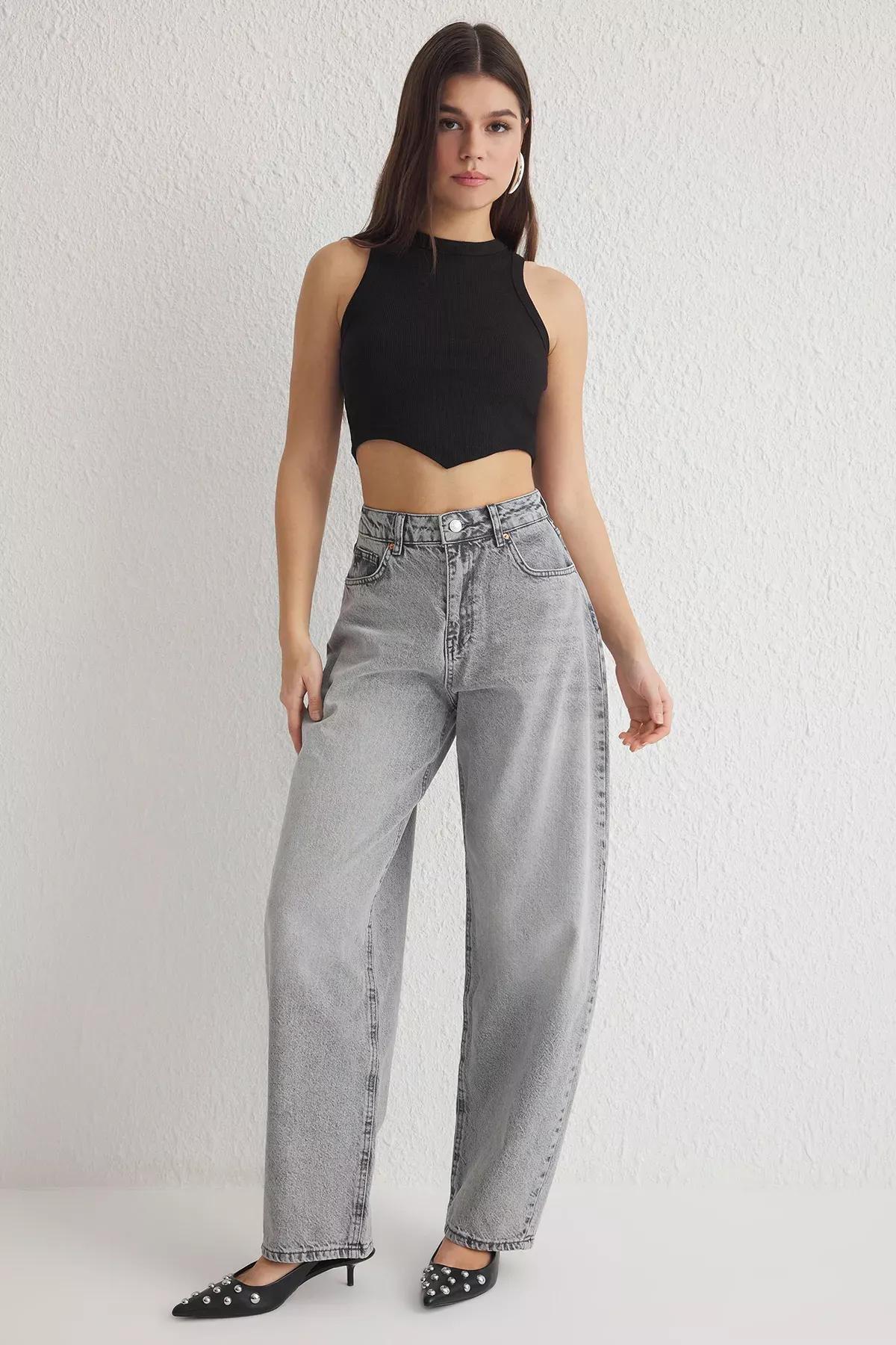 Grey High-Waist Skater Jeans, , large image number 0