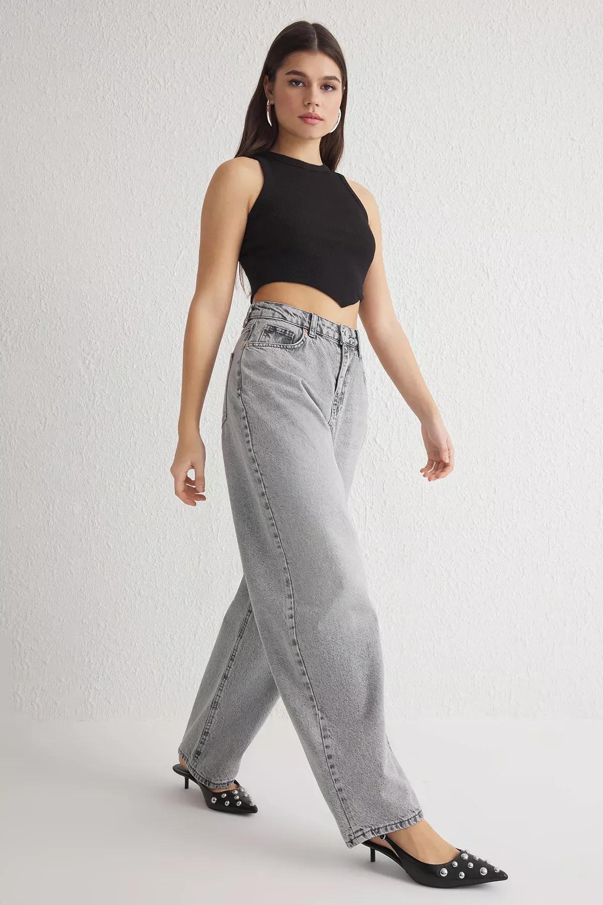 Grey High-Waist Skater Jeans, , large image number 1