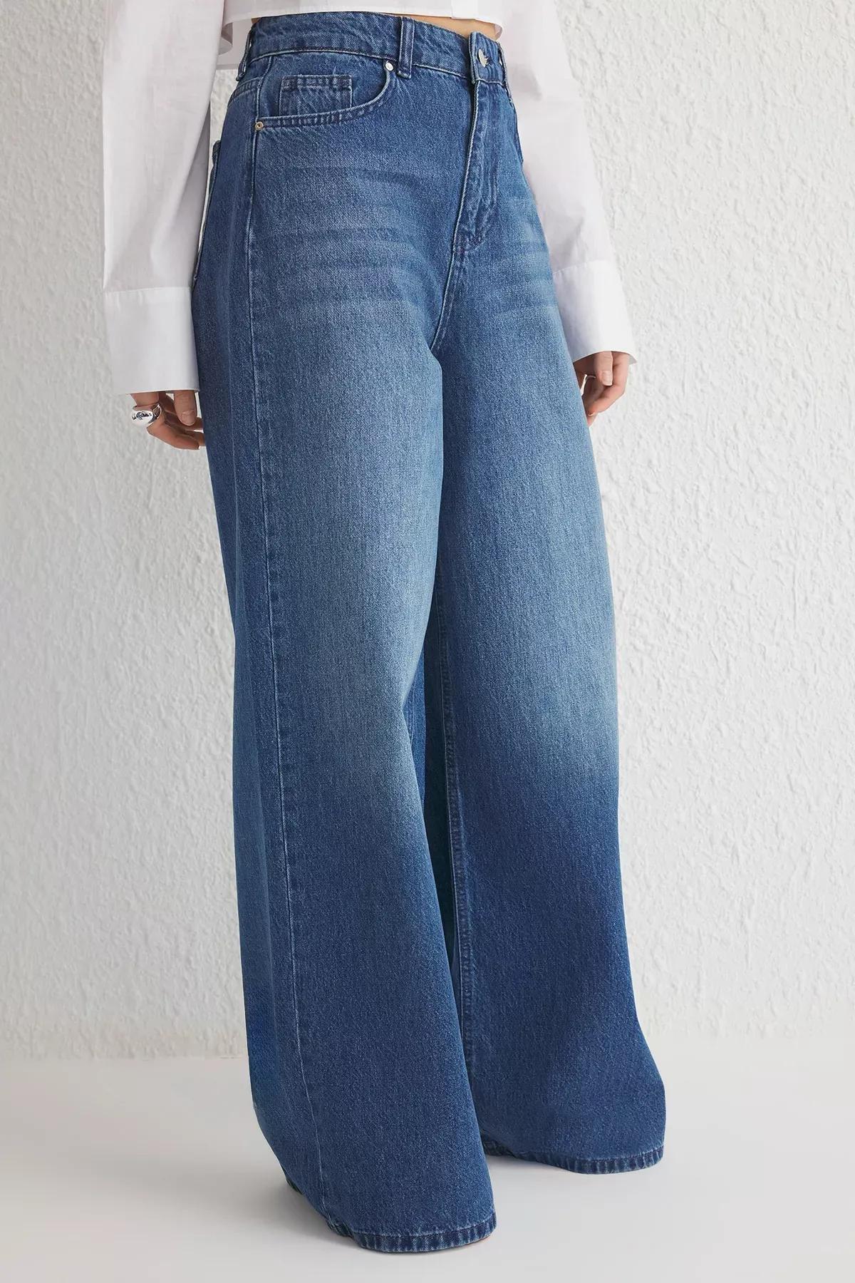 Blue Extra Wide Palazzo Jeans, , large image number 2
