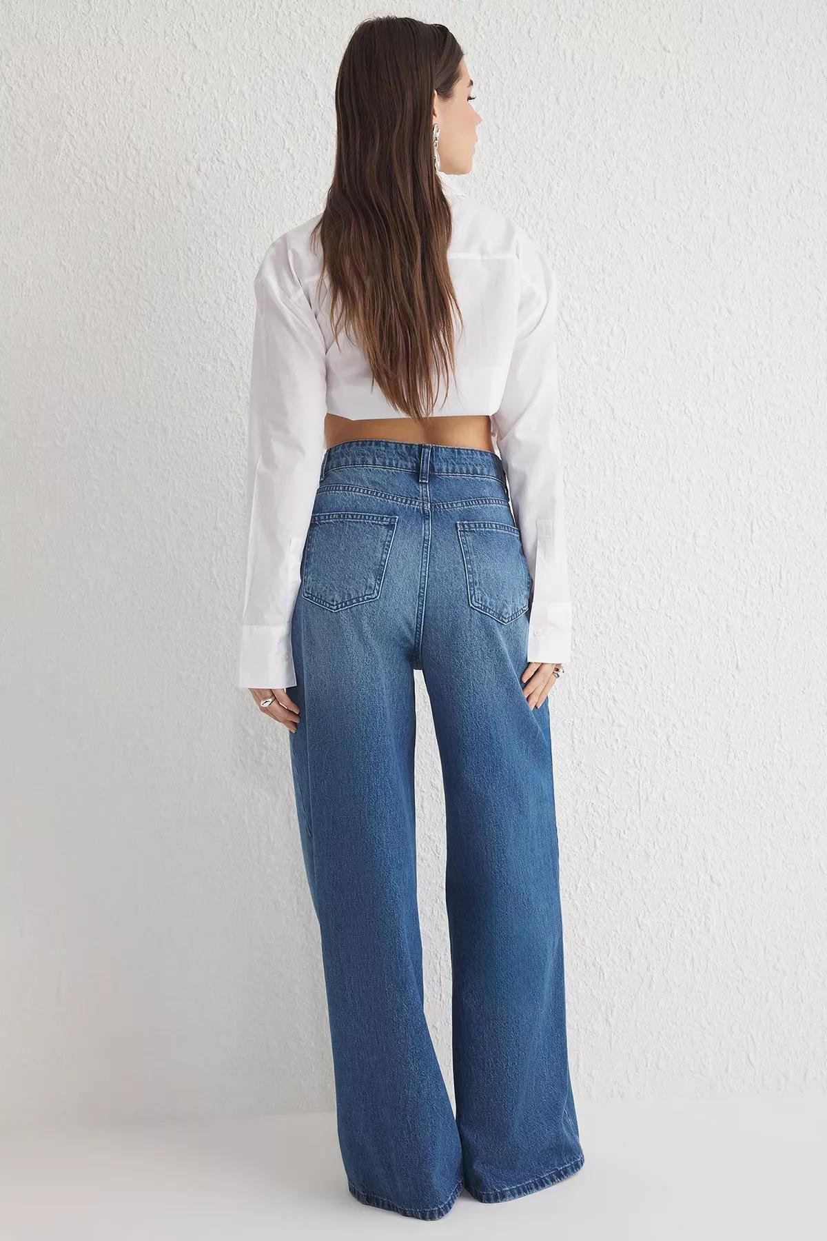 Blue Extra Wide Palazzo Jeans, Blue, large image number 4