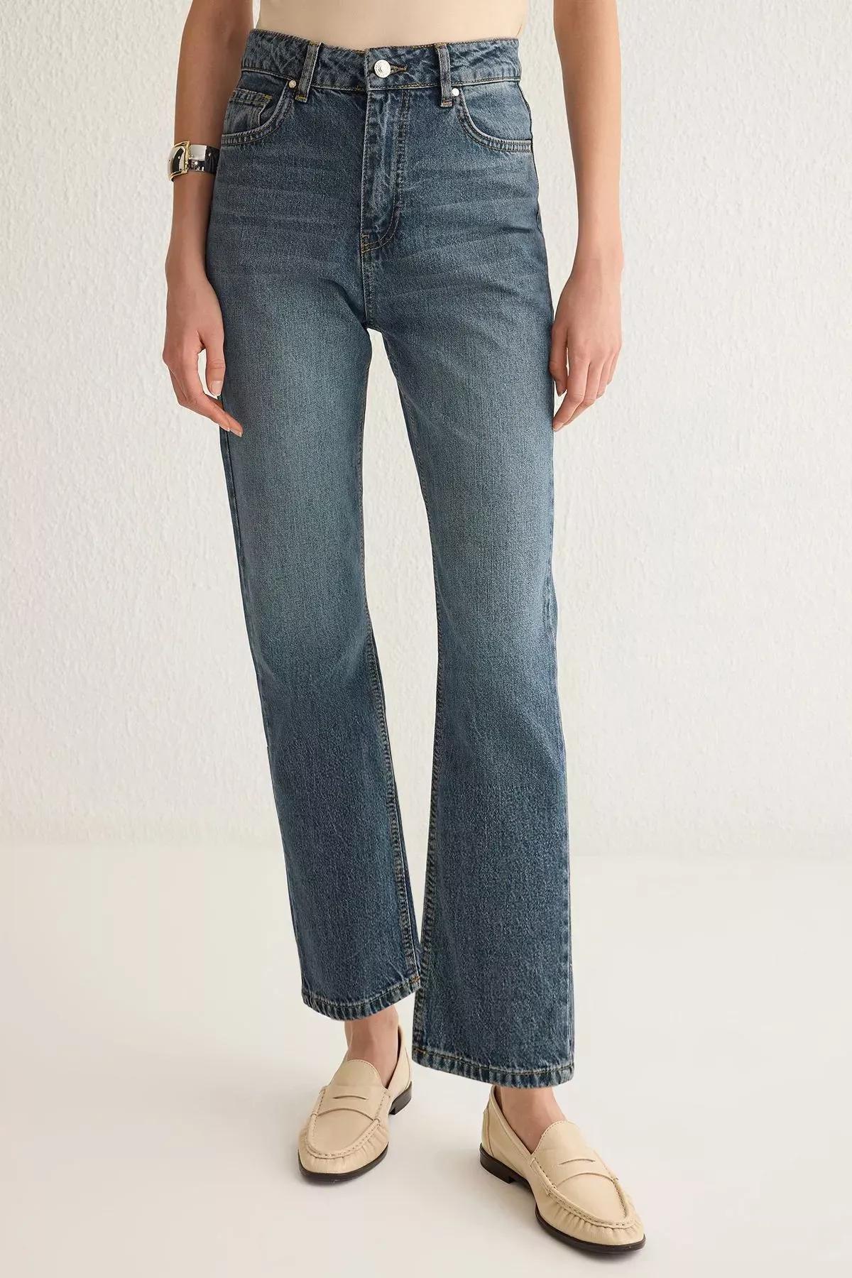 Blue High-Waist Straight Jeans, Blue, large image number 2