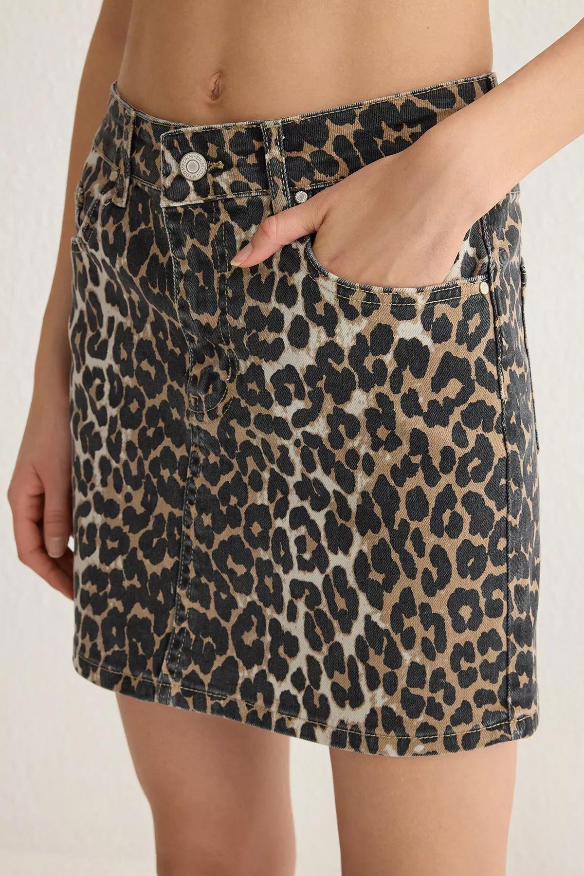 Brown Leopard Patterned Mini Skirt, , large image number 2