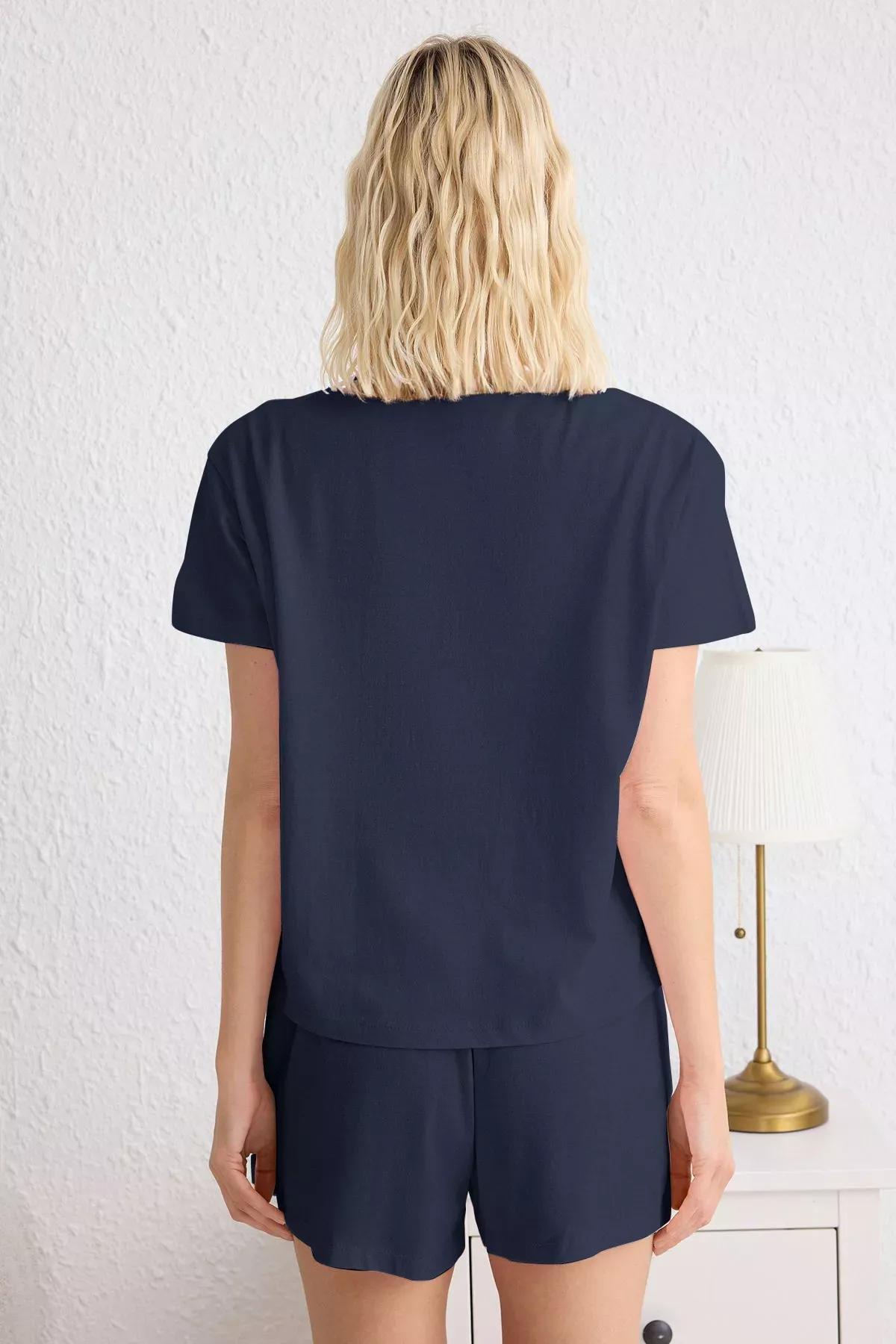 Navy Heart Patched Shorts Pajama Set, , large image number 3