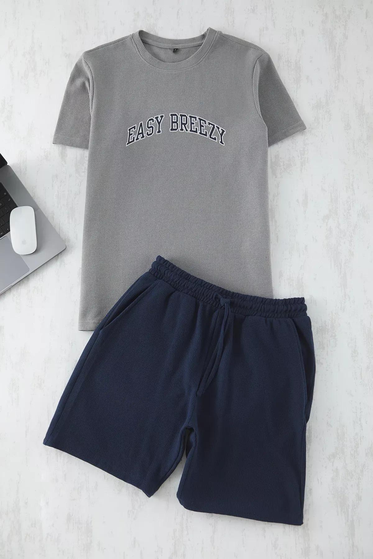 Grey Regular Waffle Pajama Set, , large image number 0