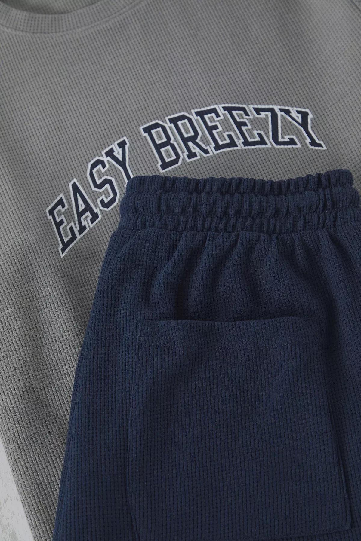 Grey Regular Waffle Pajama Set, , large image number 1