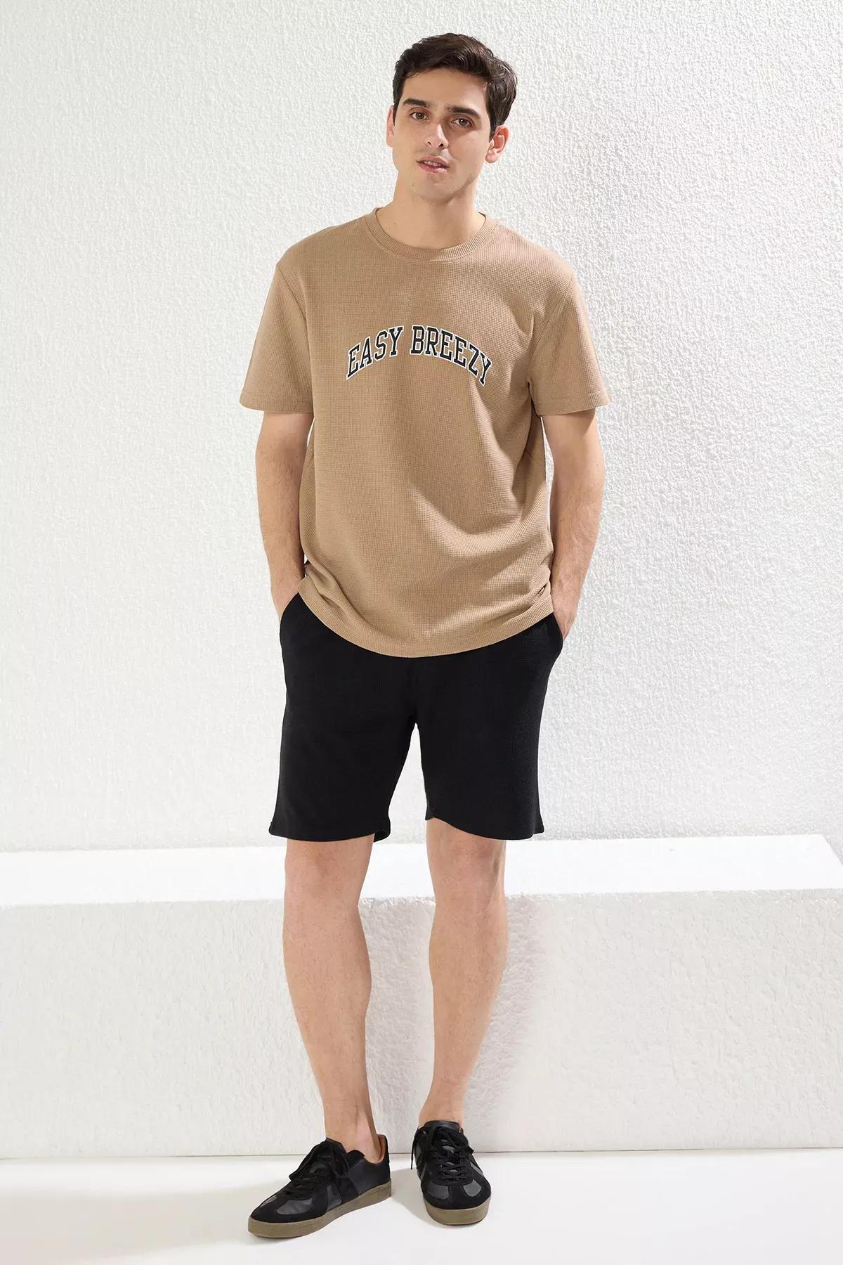 Brown Regular Fit Slogan Waffle Knit Pajama Set, , large image number 0
