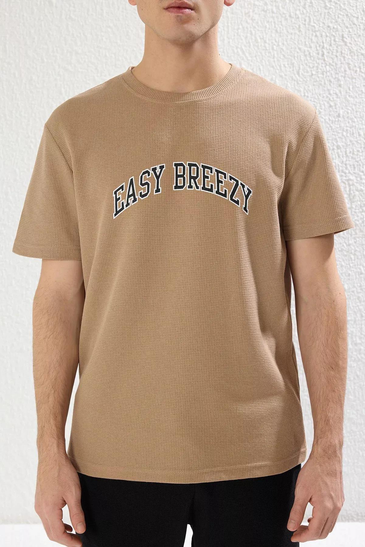 Brown Regular Fit Slogan Waffle Knit Pajama Set, , large image number 2