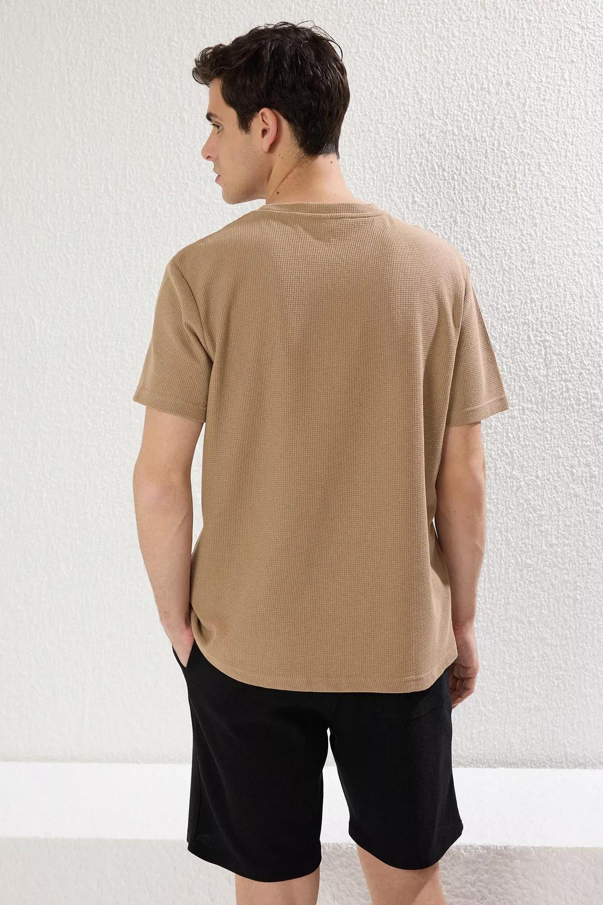Brown Regular Fit Slogan Waffle Knit Pajama Set, , large image number 4