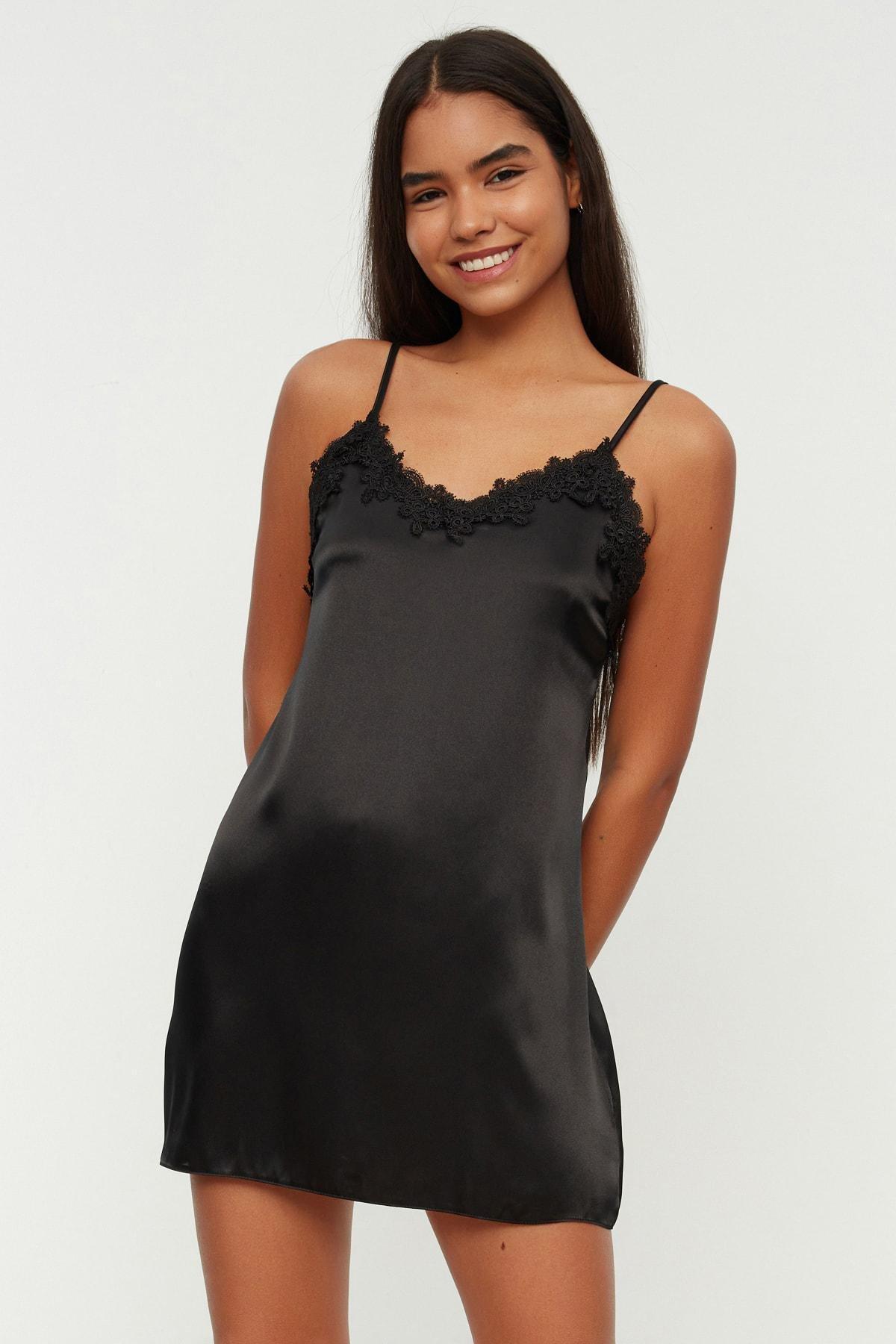 Black A Line Mini Nightgown, , large image number 5