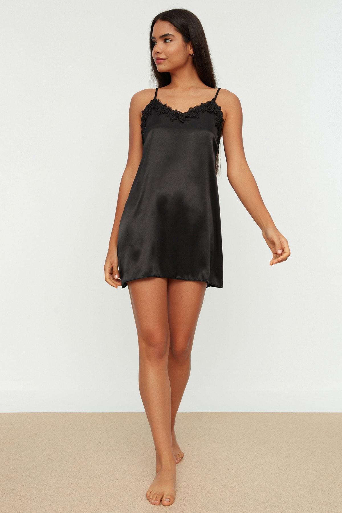 Black A Line Mini Nightgown, , large image number 6