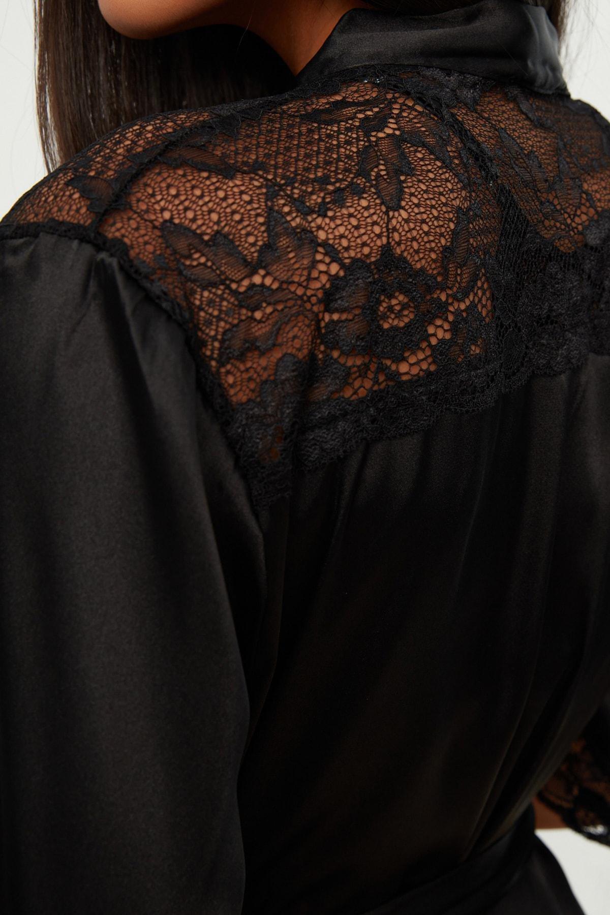 Black Double-Breasted Midi Dressing Gown, , large image number 2