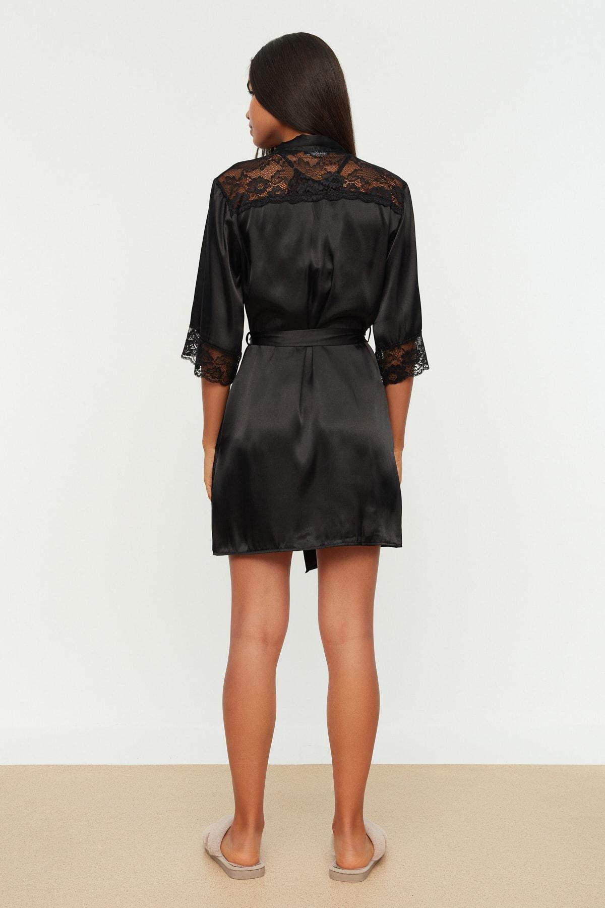 Black Double-Breasted Midi Dressing Gown, , large image number 3