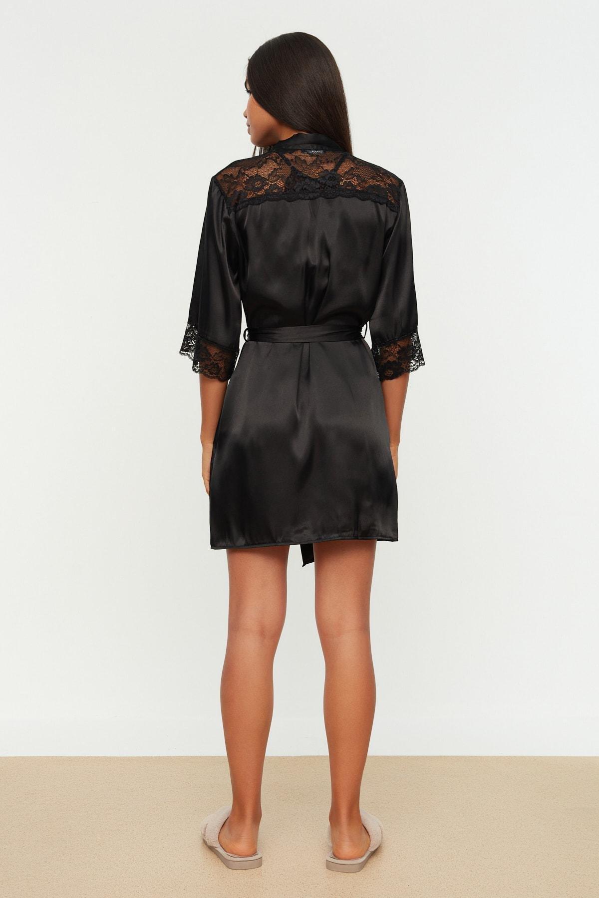 Trendyol - Black Double-Breasted Midi Dressing Gown