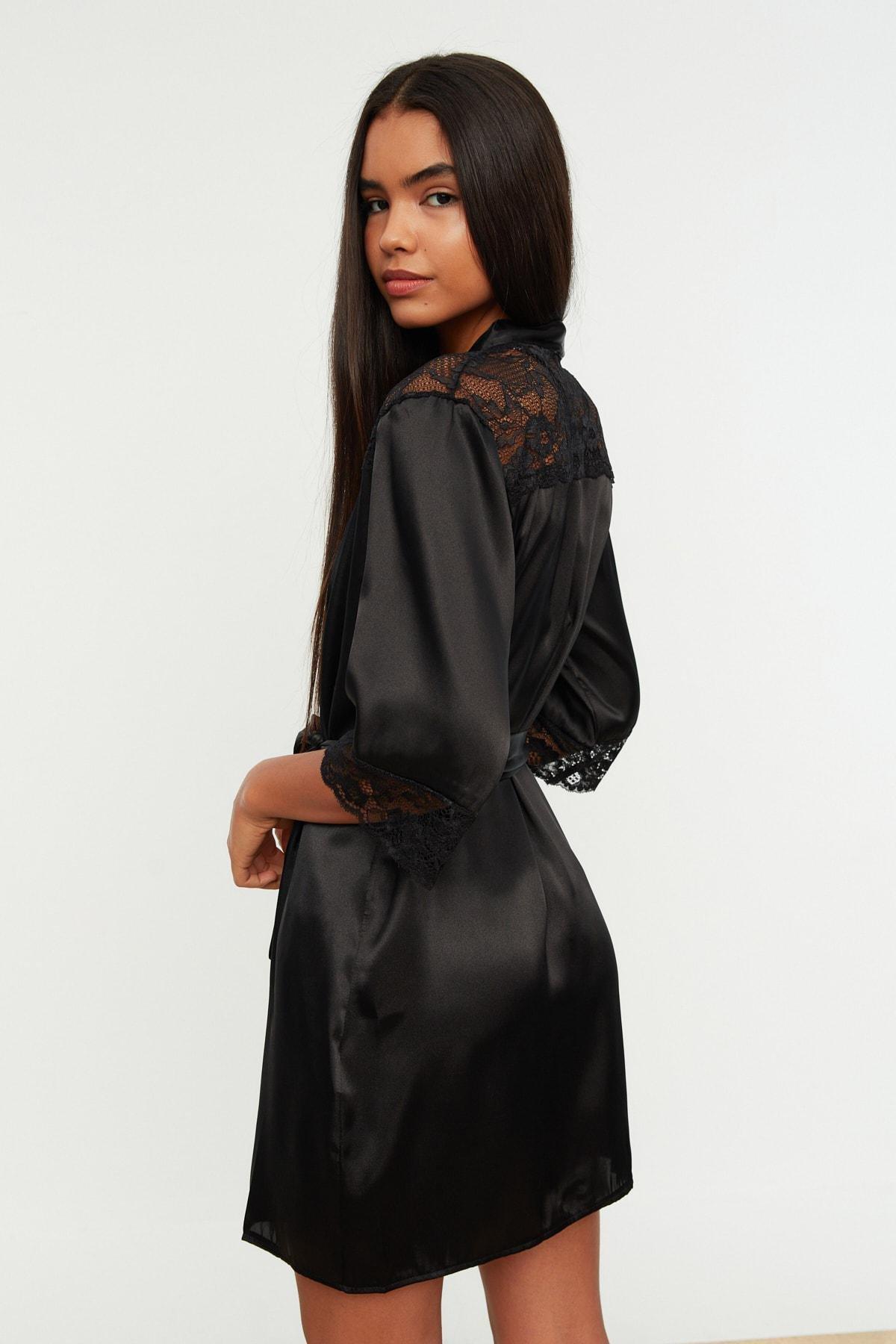 Black Double-Breasted Midi Dressing Gown, , large image number 4