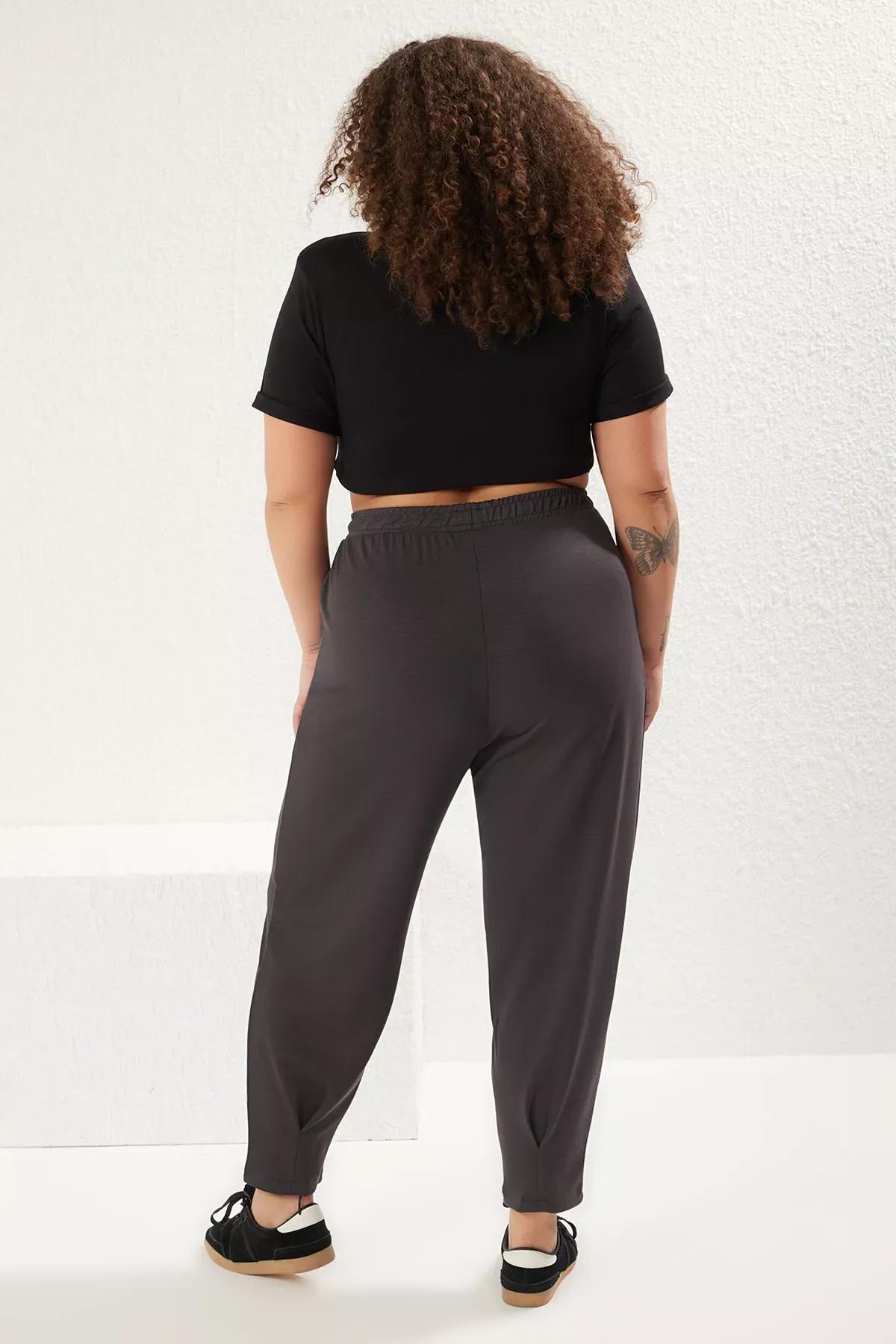 Grey High Waist Flowy Plus-Size  Sweatpants, , large image number 4