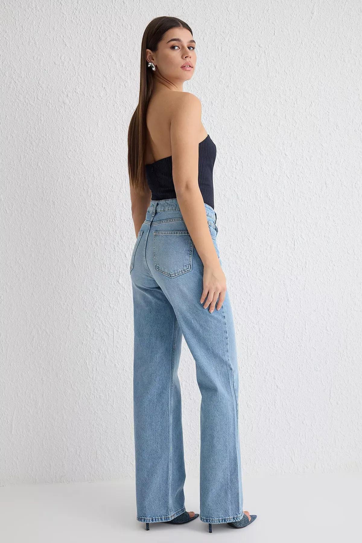 Blue High-Waist Wide Leg Jeans, LIGHT BLUE, large image number 4