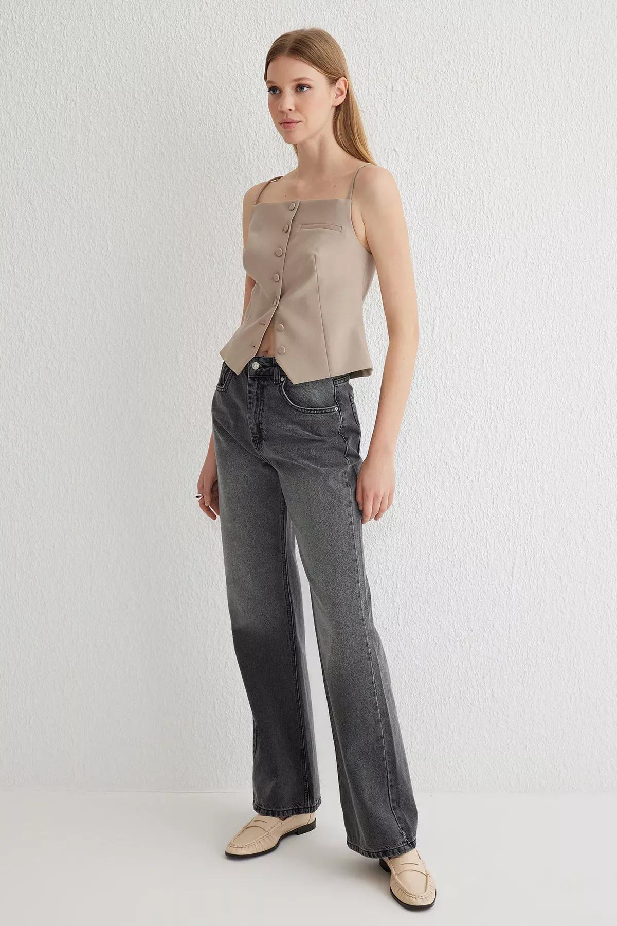 Grey High-Waist Wide Leg Jeans, , large image number 1