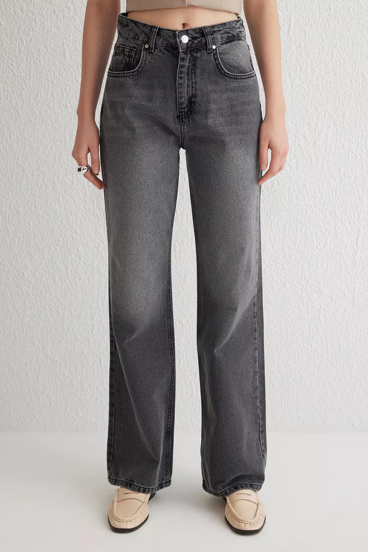 Grey High-Waist Wide Leg Jeans, , large image number 2