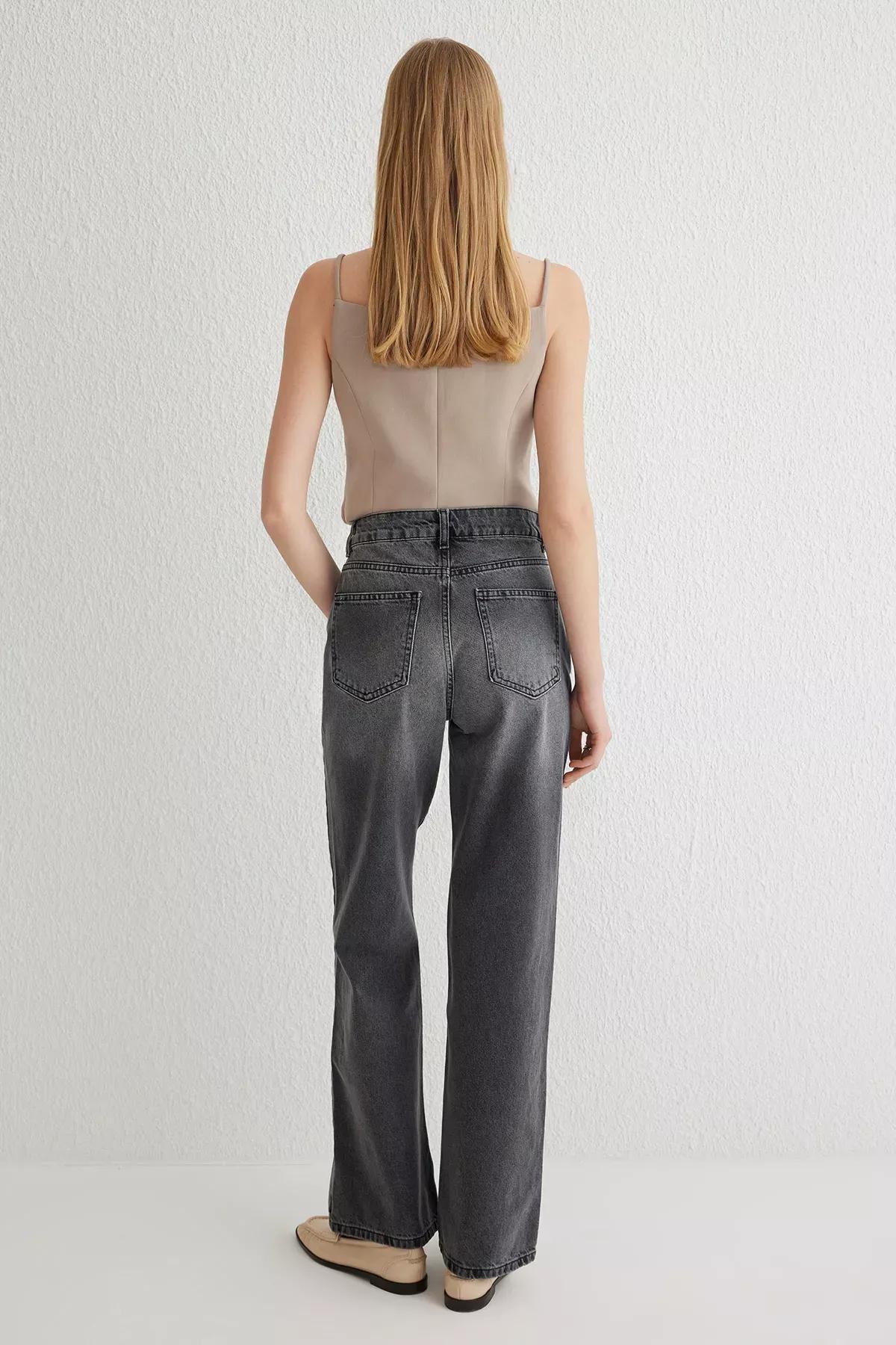 Grey High-Waist Wide Leg Jeans, , large image number 4