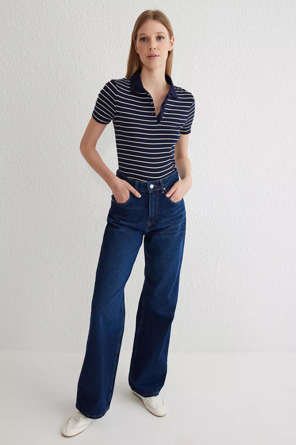 Blue High-Waist Wide Jeans, , large image number 0