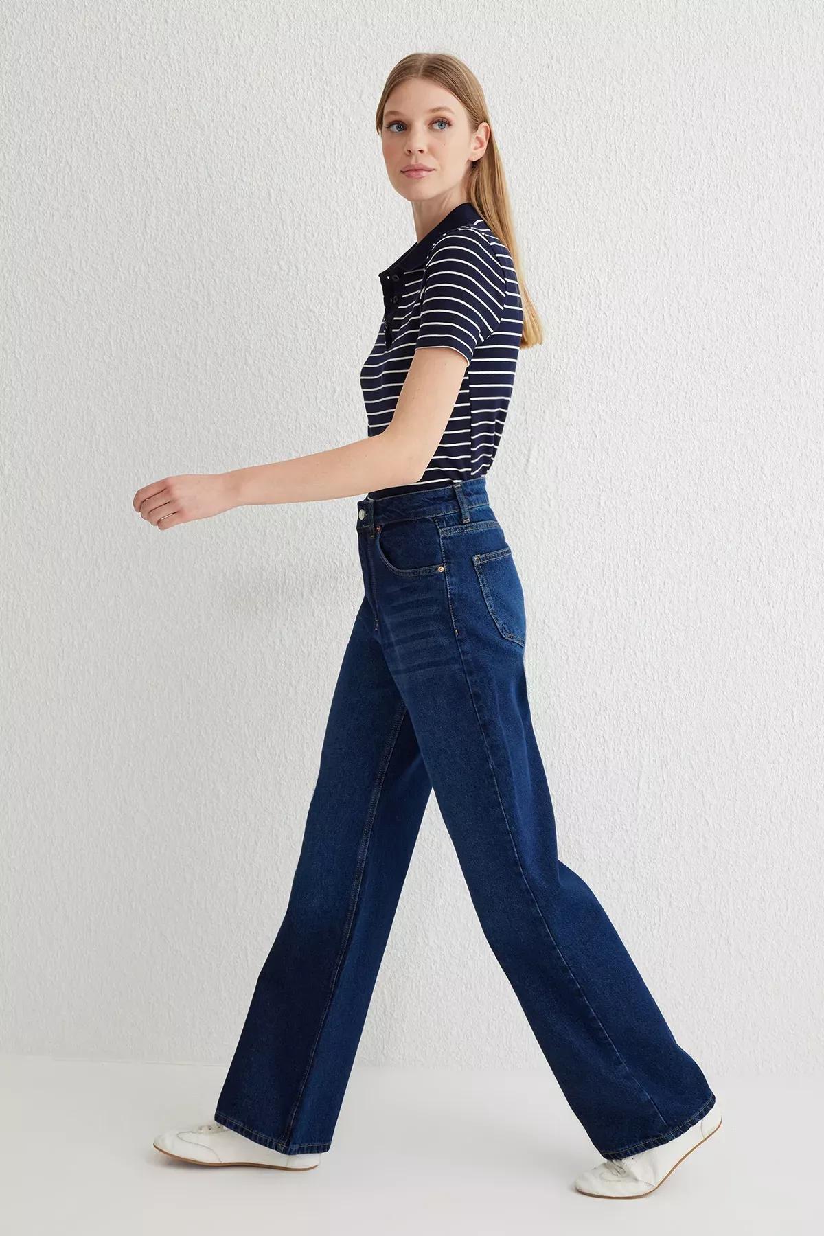 Blue High-Waist Wide Jeans, , large image number 1