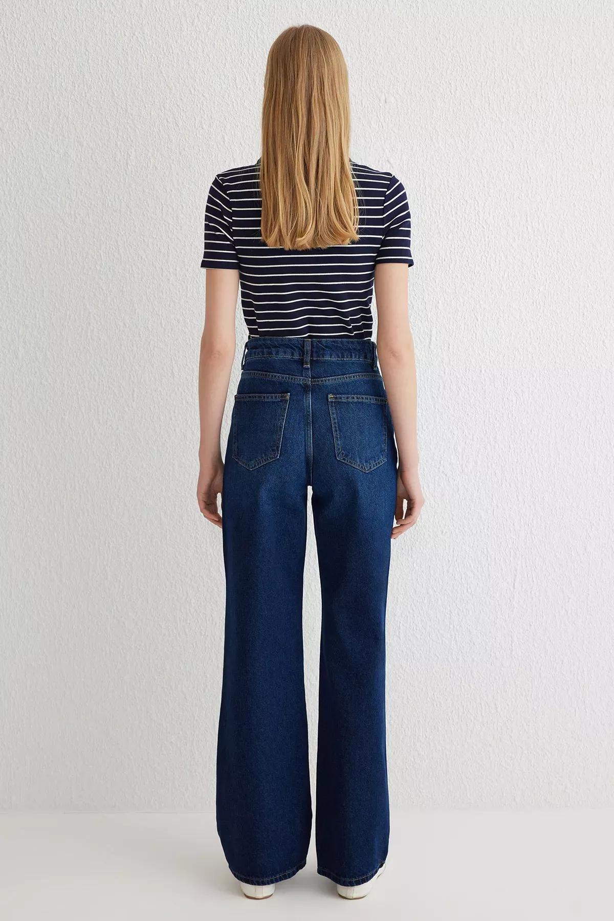 Blue High-Waist Wide Jeans, , large image number 4