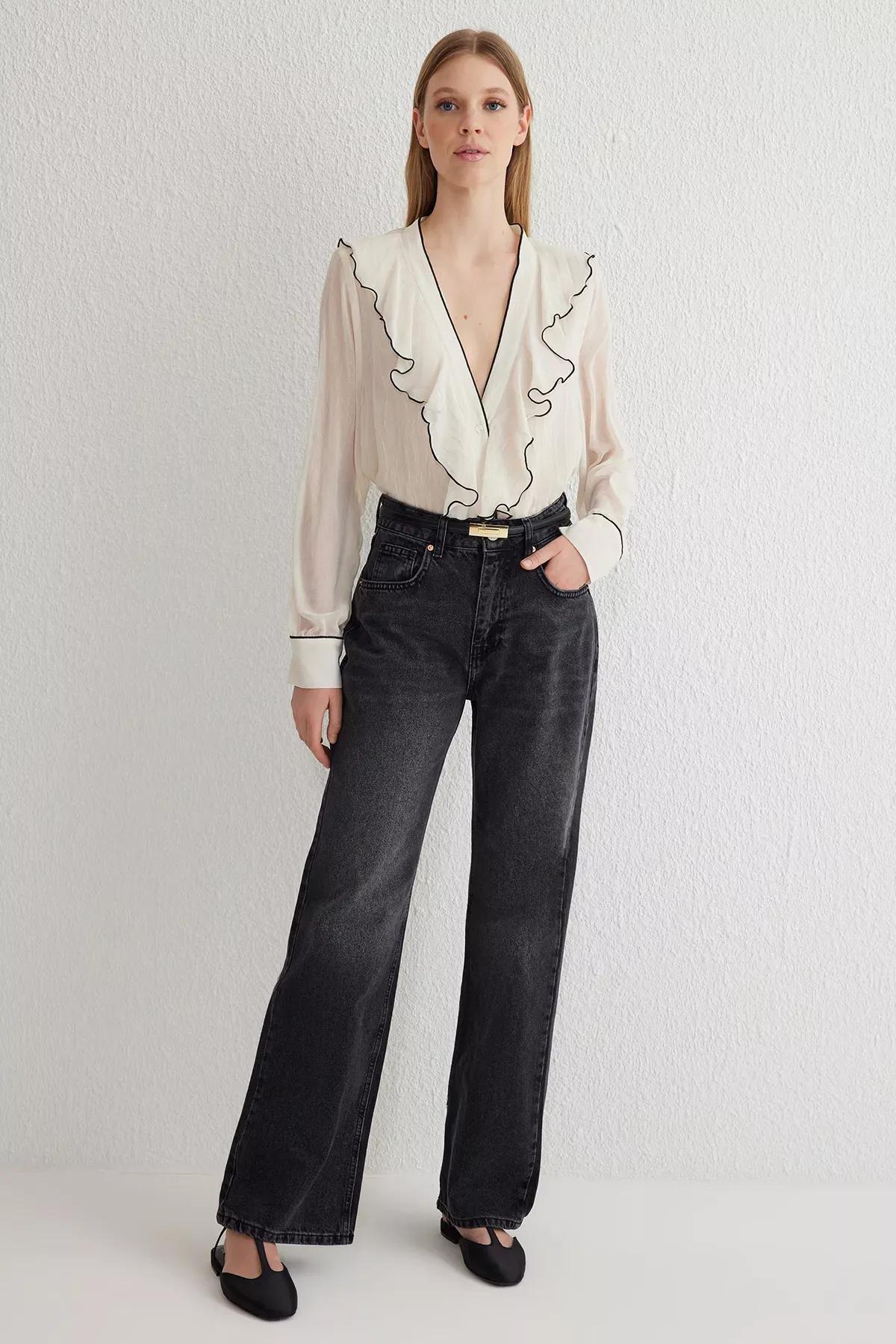Black Wide Leg Jeans, , large image number 0