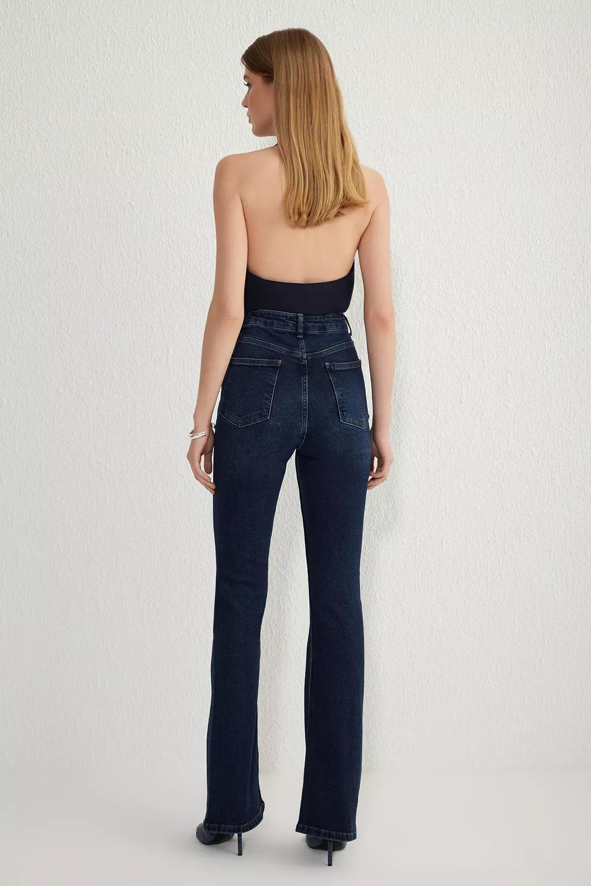 Blue High-Waist Flare Jeans, DARK BLUE, large image number 4