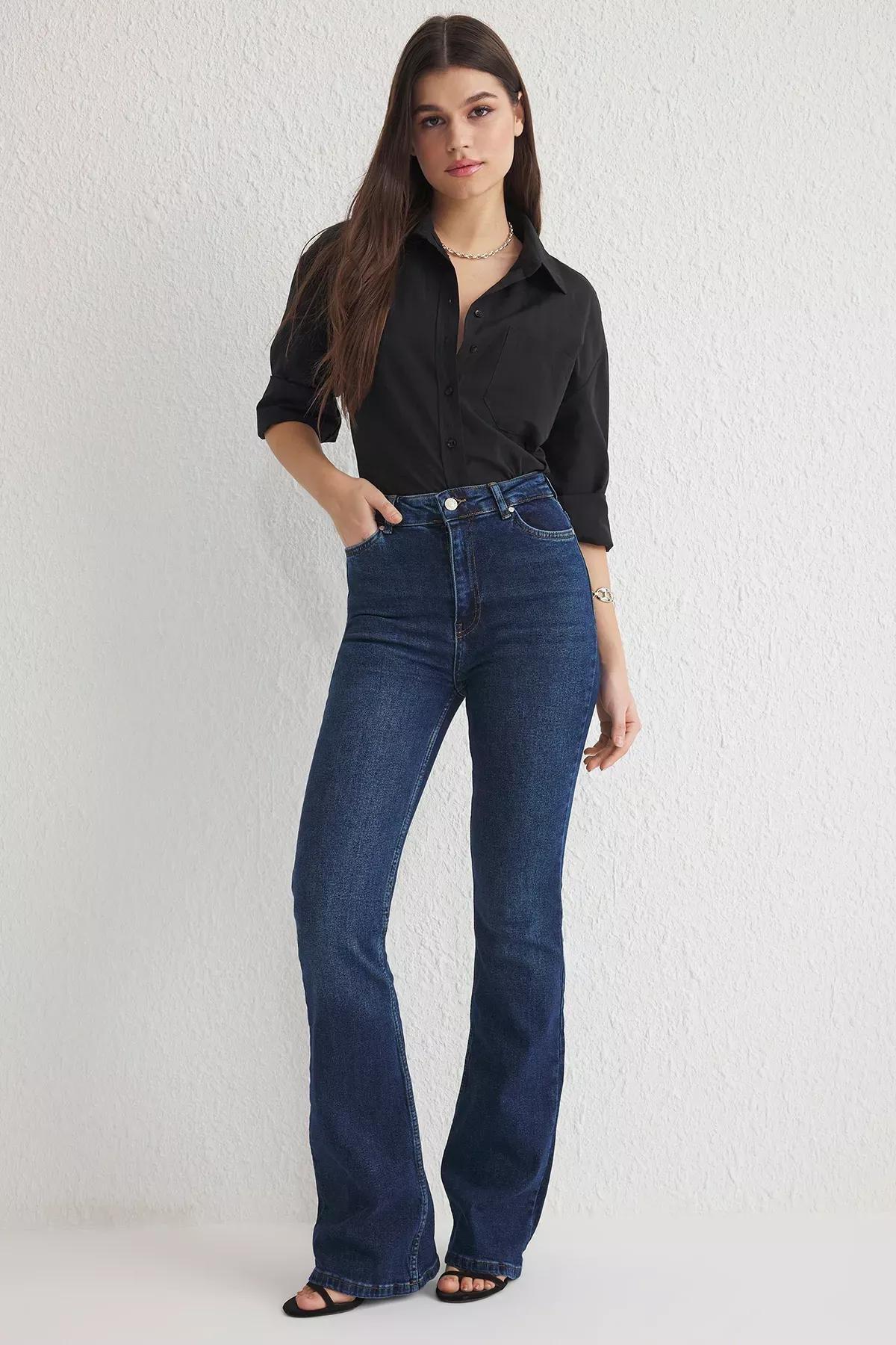 Blue High-Waist Flare Jeans, , large image number 0