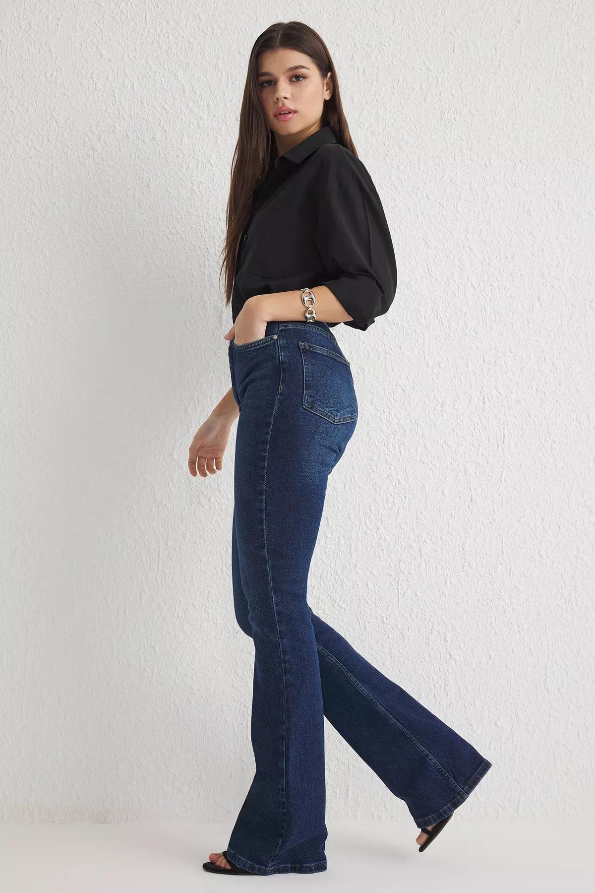 Blue High-Waist Flare Jeans, , large image number 1