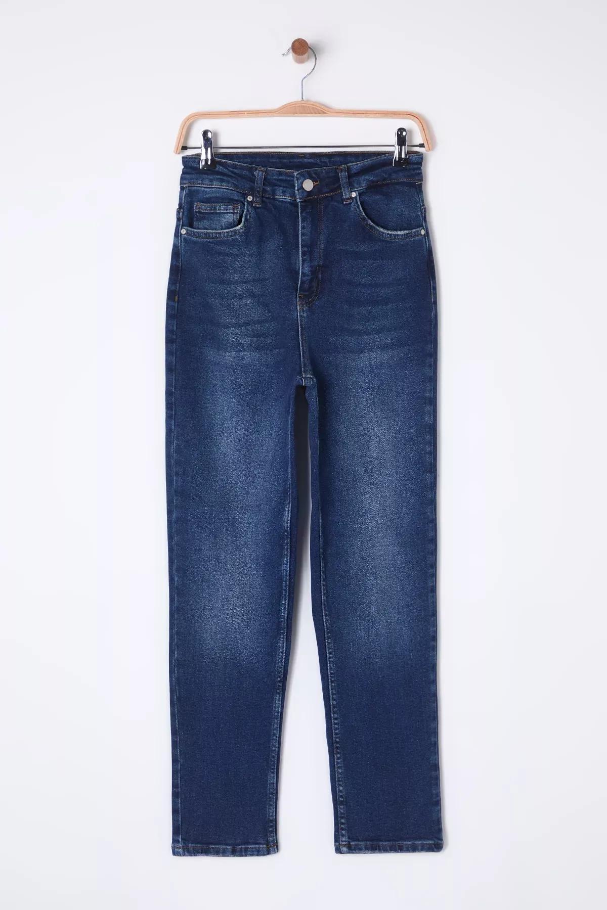 Blue Comfort Fit Mom Jeans, DARK BLUE, large image number 5