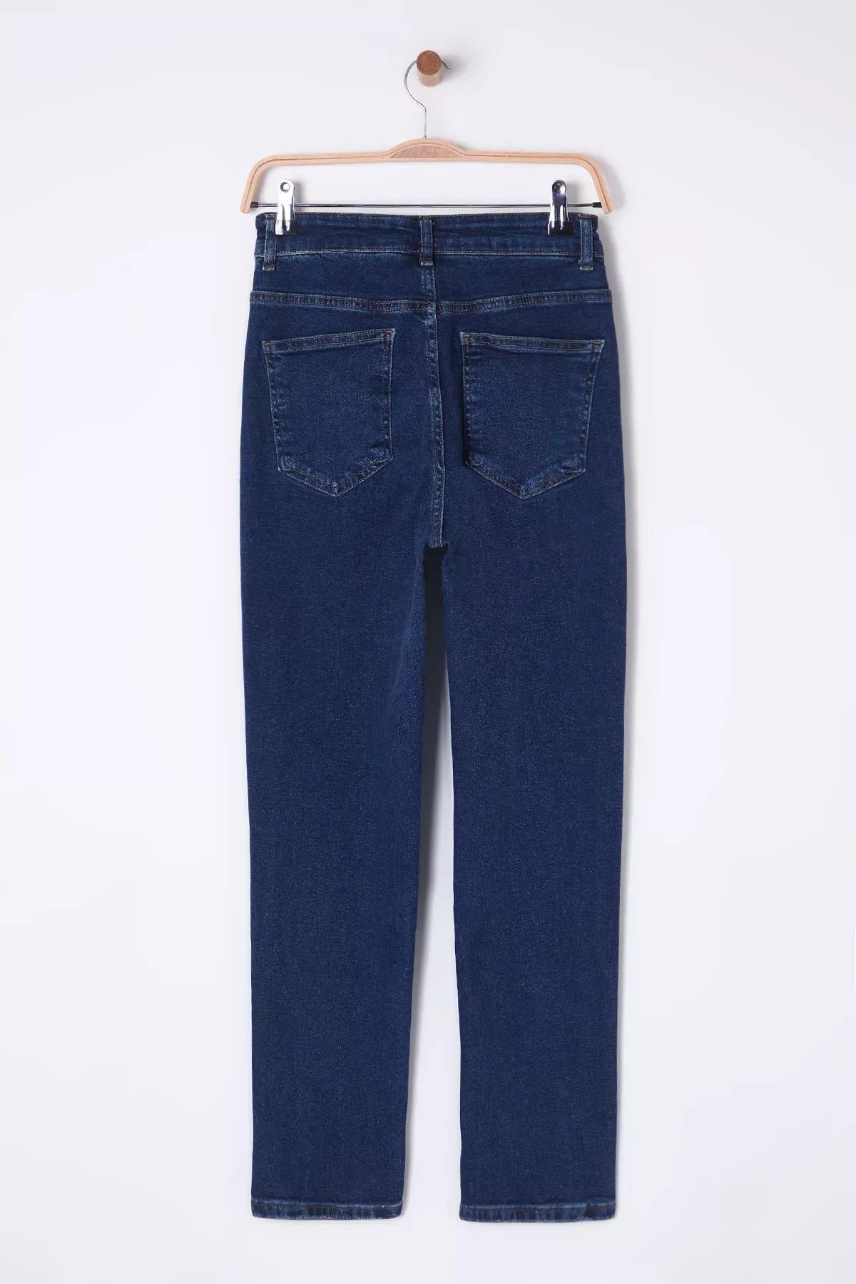 Blue Comfort Fit Mom Jeans, DARK BLUE, large image number 6