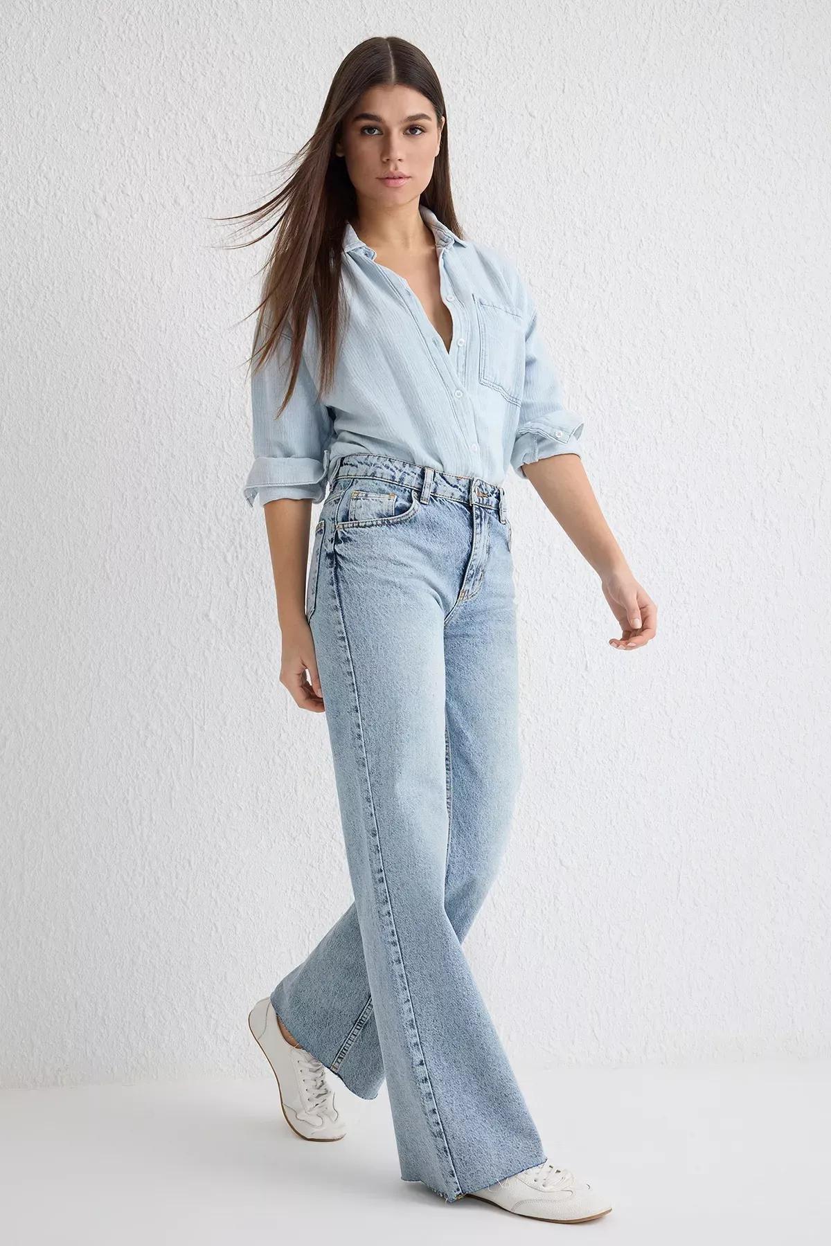 Blue Cut-Out Wide Leg Jeans, , large image number 0