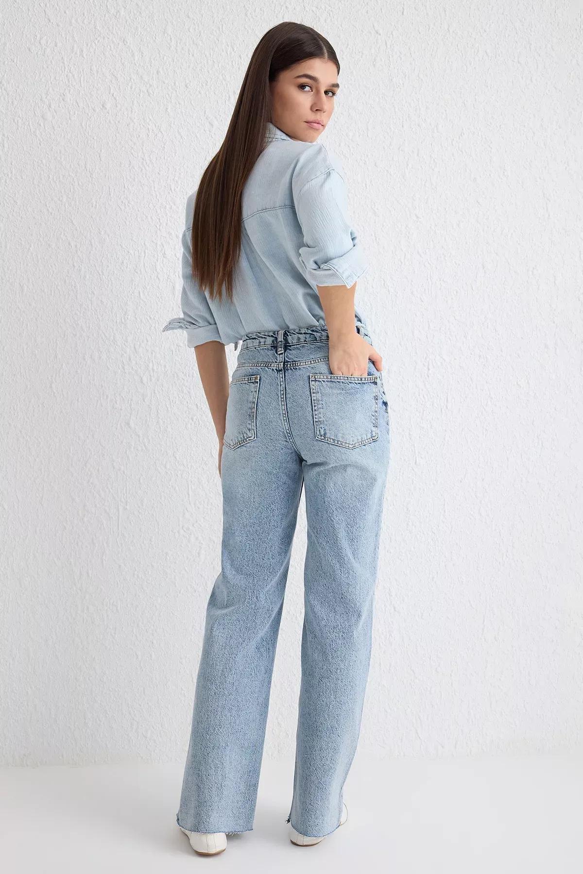 Blue Cut-Out Wide Leg Jeans, , large image number 4