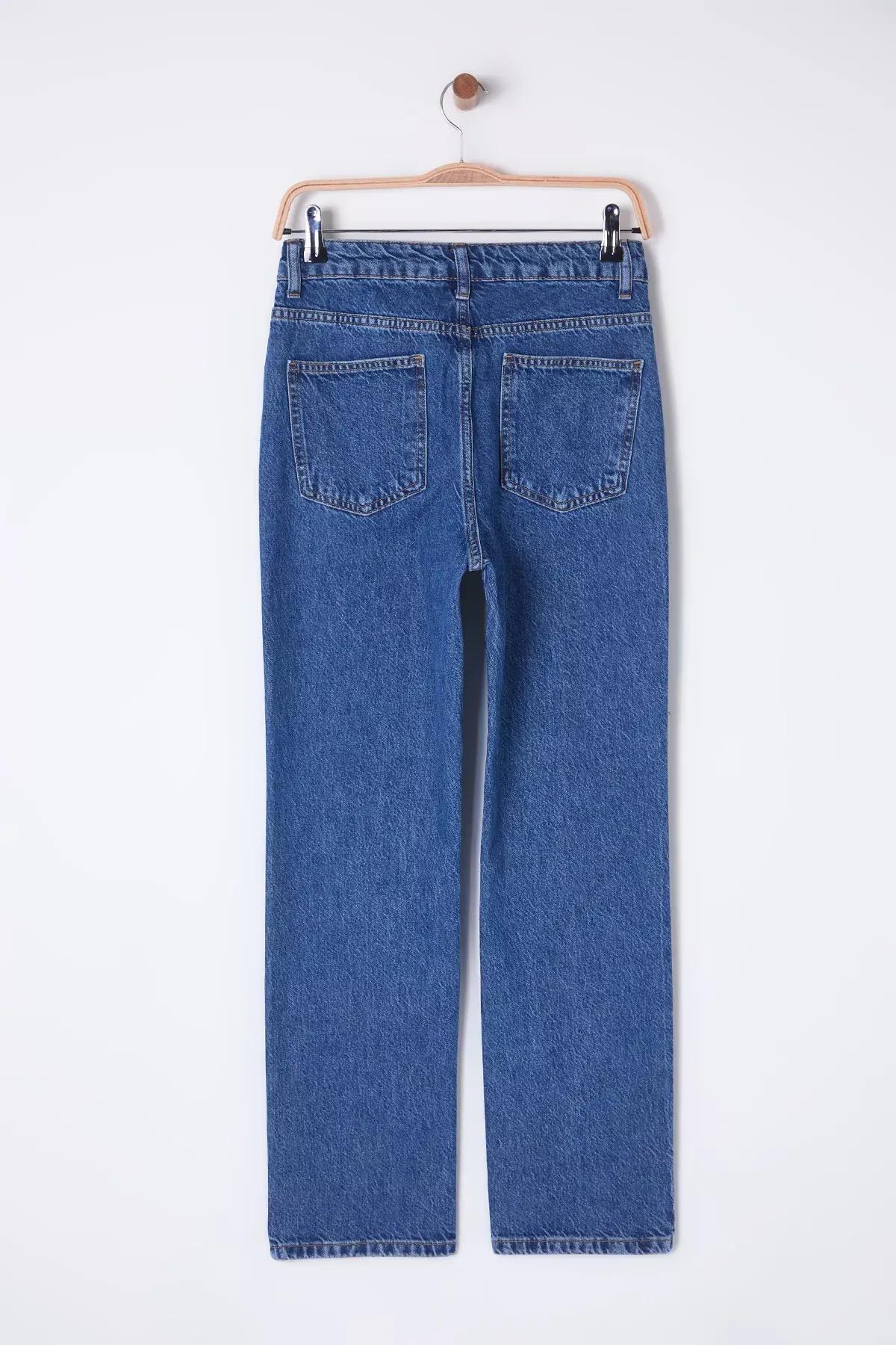 Blue Straight Leg Jeans, , large image number 6