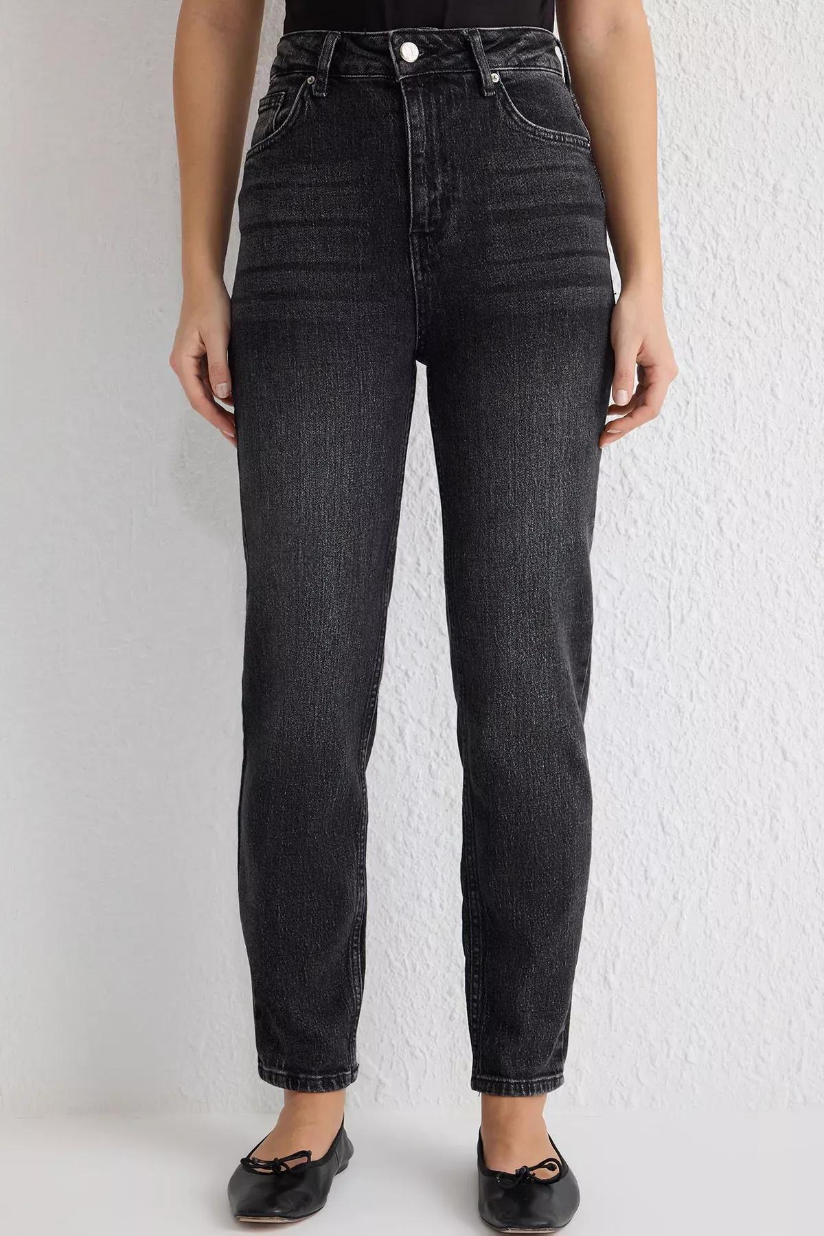 Grey High-Waist Comfort Mom Jeans, , large image number 2