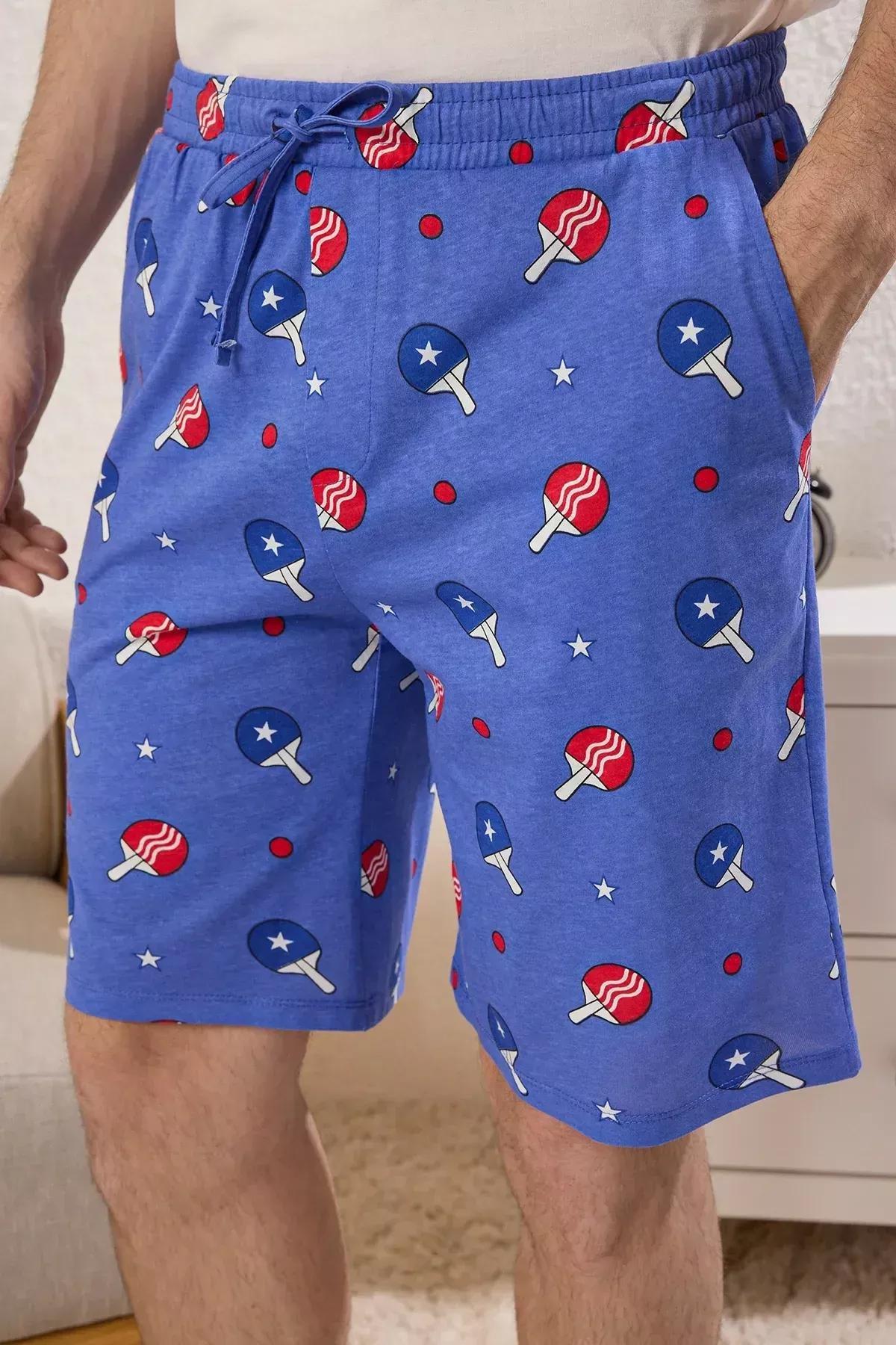 Beige Regular Fit Sports Knitted Pajama Set, Ecru-Blue, large image number 3
