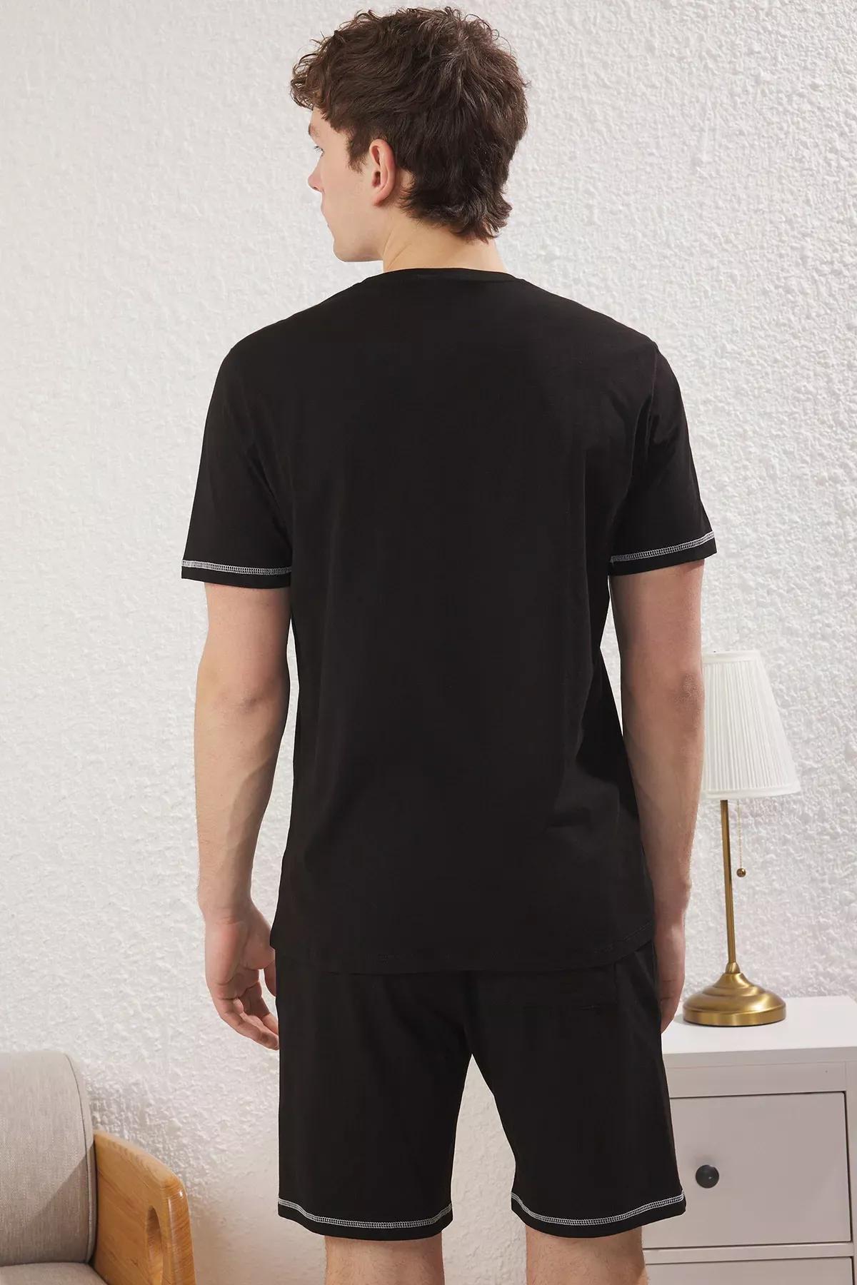Black Regular Fit Knitted Pajama Set, , large image number 3